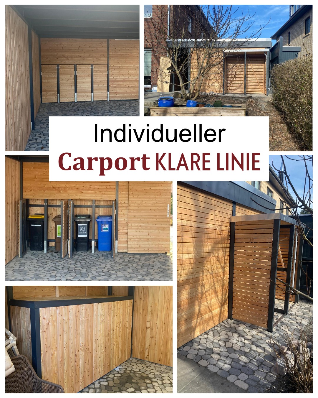 Hier durften wir einen sehr individuellen Carport KLARE LINIE montieren. Die Extras in diesem Carport sind der rückseitige Holzverschlag und die integrierten Mülltonnenboxen. Jede Mülltonne hat ihren eigenen Stellplatz.
Weitere Extras sind die Stahlrahmentüren, die HPL-Blende sowie die Kombination zweier verschiedener Wandprofile. So ist beispielsweise die linke Wand im Stellplatzbereich mit Duoprofil verkleidet und der Abstellraum mit Rhombusprofil. Die Seitenwände des Holzunterstands bestehen aus Rhombusleisten. Alle Wandverkleidungen bestehen aus Lärchenholz.
Wie gefällt dir diese Lösung? Welche Extras dürfen es bei dir sein?
#carport #holzcarport #carportklarelinie #mülltonnenverkleidung #mülltonnenboxen #freeseholz #carportexperten
