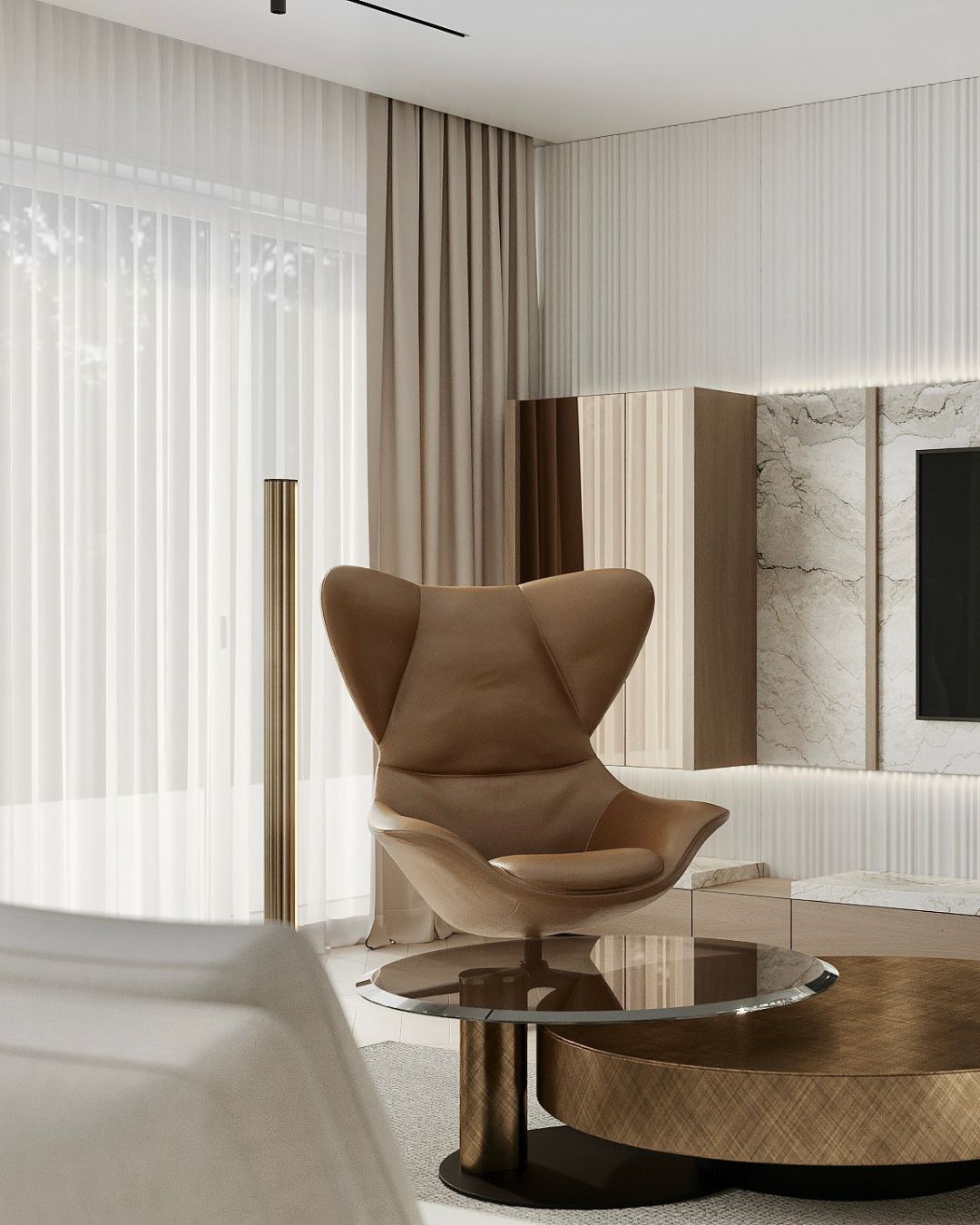 W salonie Quiet Gusto ścianka TV nie jest tylko tłem jest elementem architektury wnętrza.
Zastosowaliśmy brązowe, przydymione lustro, które subtelnie odbija światło i optycznie powiększa przestrzeń, dodając jej głębi i elegancji.
To detal, który robi efekt „wow” bez krzyku: szlachetny, spokojny, ponadczasowy.
W ciągu dnia wzmacnia wrażenie przestronności, a wieczorem pięknie współpracuje z miękkim oświetleniem, budując klimat luksusu.
Jeśli również chcesz zamieszkać w luksusowej przestrzeni, która otuli Cię luksusem, zapytaj o ofertę na priv. Może kolejne piękno od Hazel będzie stworzone właśnie dla Ciebie🤎