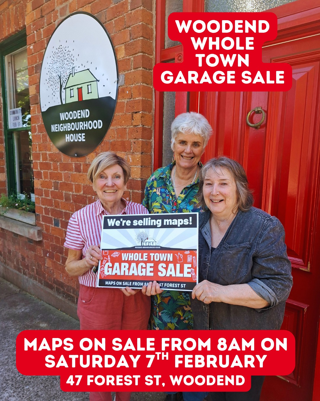 ๐ Only ONE more sleep! ๐
The Woodend Whole Town Garage Sale is happening tomorrow!
๐๏ธ 60 houses registered!
Get ready for a treasure-hunting adventure across Woodend.
Pick up your map:
๐ Woodend Neighbourhood House, 47 Forest Street
๐ 8am โ 1pm
Your map includes all registered seller locations so you wonโt miss a thing!
Plusโฆ
๐ฅ A MASSIVE Trash & Treasure stall at the House
๐ฅ BBQ sizzling all morning
Come along, support the community, and bag a bargain!
See you there! ๐