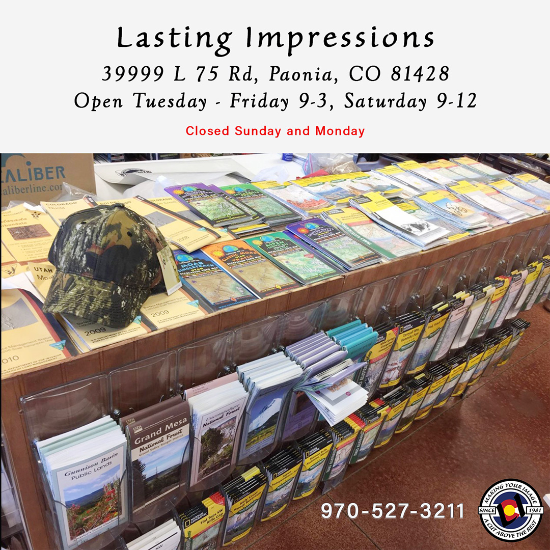 🌄 LASTING IMPRESSIONS HAS MAPS! 🗺️
𝑨𝒅𝒗𝒆𝒏𝒕𝒖𝒓𝒆 𝒔𝒕𝒂𝒓𝒕𝒔 𝒉𝒆𝒓𝒆!
𝐖𝐞 𝐜𝐚𝐫𝐫𝐲 𝐚𝐧 𝐚𝐰𝐞𝐬𝐨𝐦𝐞 𝐬𝐞𝐥𝐞𝐜𝐭𝐢𝐨𝐧 𝐨𝐟 𝐍𝐚𝐭𝐢𝐨𝐧𝐚𝐥 𝐆𝐞𝐨𝐠𝐫𝐚𝐩𝐡𝐢𝐜, 𝐟𝐨𝐫𝐞𝐬𝐭, 𝐚𝐧𝐝 𝐭𝐨𝐩𝐨𝐠𝐫𝐚𝐩𝐡𝐢𝐜 𝐦𝐚𝐩𝐬 𝐭𝐨 𝐡𝐞𝐥𝐩 𝐲𝐨𝐮 𝐞𝐱𝐩𝐥𝐨𝐫𝐞 𝐞𝐯𝐞𝐫𝐲 𝐜𝐨𝐫𝐧𝐞𝐫 𝐨𝐟 𝐨𝐮𝐫 𝐛𝐞𝐚𝐮𝐭𝐢𝐟𝐮𝐥 𝐛𝐚𝐜𝐤𝐲𝐚𝐫𝐝.
Whether you’re fishing, 4-wheeling, horseback riding, biking, or hiking, we’ve got the perfect map to guide your next adventure.
📍 Available now in our Paonia store!
𝐋𝐚𝐬𝐭𝐢𝐧𝐠 𝐈𝐦𝐩𝐫𝐞𝐬𝐬𝐢𝐨𝐧𝐬
39999 L 75 Road
Paonia, CO 81428
Open: Tuesday - Friday 9 a.m. - 3 p.m.
Saturday 9 a.m. - 12 noon
Closed: Sunday and Monday
Lasting Impressions
39999 L 75 Rd, Paonia, CO
📞 Call today: 970-527-3211
𝗦𝗛𝗢𝗣 𝗟𝗢𝗖𝗔𝗟!🥰
#LastingImpressionsPaonia #ShopLocal #ExploreColorado #PaoniaAdventures #WesternSlope #GetOutside #FallHikes #NationalGeographicMaps