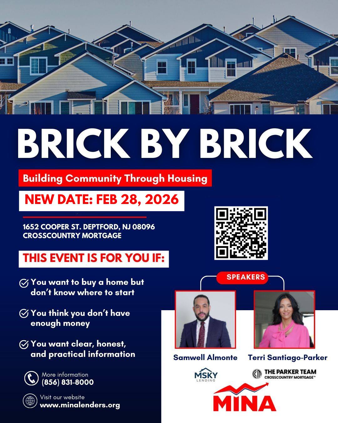 Update: event cancelled due to climate.
NEW DATE! Brick by Brick: La vivienda propia comienza con educación.
Acompáñanos y aprende:
✔ Estrategias de dinero gratis
✔ Ayuda para el pronto pago
✔ Cómo reducir gastos iniciales
📍 1652 Cooper St
🗓 Feb 28 from 11am to 1pm EST
Regístrate GRATIS en nuestra web.
Información real para nuestra comunidad.
#MINA #HomeownershipEducation #CommunityFirst