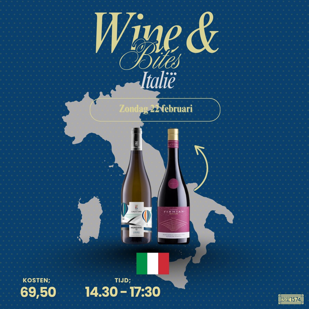 Een zondagmiddag zoals ’ie bedoeld is.
Erick & Maarten nemen je mee op smaakreis in Proeflokaal 1574, al jaren een beproefd recept, maar elke keer weer anders.
🗓 Zondag 22 februari
🇮🇹 Thema: Italië
🕝 14:30 – 17:30
🍽 5 bites | 🍷 5 bijpassende wijnen
Ontspannen, gezellig en vol Italiaanse flair.
Let op: we werken met een aanbetaling van €10,- (terug bij annuleren >24 uur van tevoren).
Allergieën of dieetwensen? Laat het ons uiterlijk een dag vooraf weten ❤️
Reserveer op tijd en schuif aan, la dolce vita wacht 🍇🇮🇹