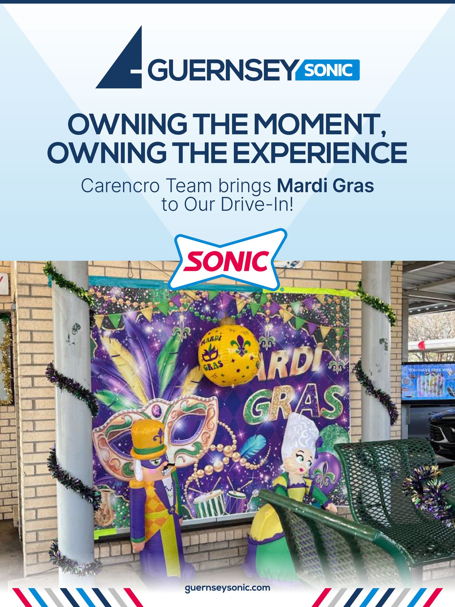 From the decor to the attitude, Carencro delivered Mardi Gras spirit the Guernsey Sonic way. 👑🎭
Tanisha and Janet truly OWNED IT, creating a guest experience rooted in pride, energy, and leadership.
Well done, Wave Makers!
#MardiGrasVibes #WaveMakers #TeamPride #GuernseySonic #OwnTheMoment