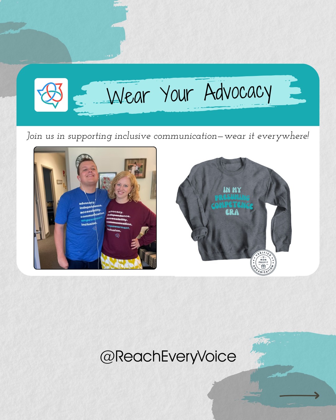 👕 Wear your advocacy.
REV merch is more than clothing — it’s a conversation starter.
Every piece strives to provide access to more training, coaching, and practice opportunities for those who support nonspeaking and minimally speaking students.
From classrooms to communities, these messages matter — and they’re meant to be seen, shared, and worn with intention.
Swipe to explore the collection, see how your purchase makes an impact, and meet some of the community that makes this work possible.
Comment ADVOCACY to get the link to explore REV's merch collection
Always, always #PresumeCompetence