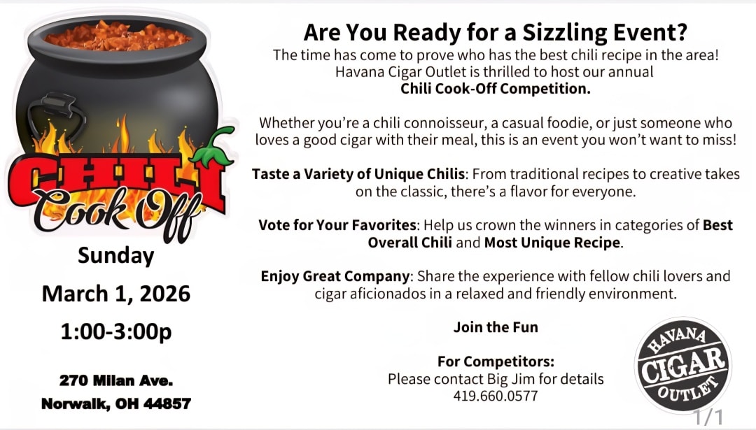 Stop in or give us a call to sign up for our chili cook off!