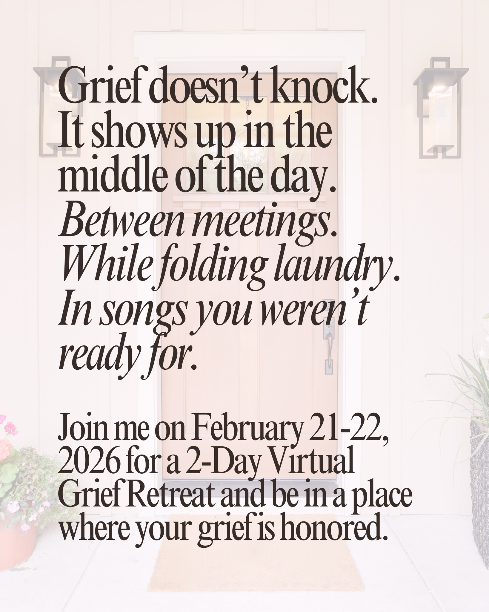 🗓️ February 21-22, 2026 (Saturday & Sunday)
⏱️ 8am - 1pm PT
💻 Live via Zoom, join from the comfort of your home!
💰 $147 (Early Bird Pricing)* $197 (Standard) $247 (VIP)
👉🏽 Register today! Limited slots only!https://www.yourdoulaforgrief.com/virtual-retreat
