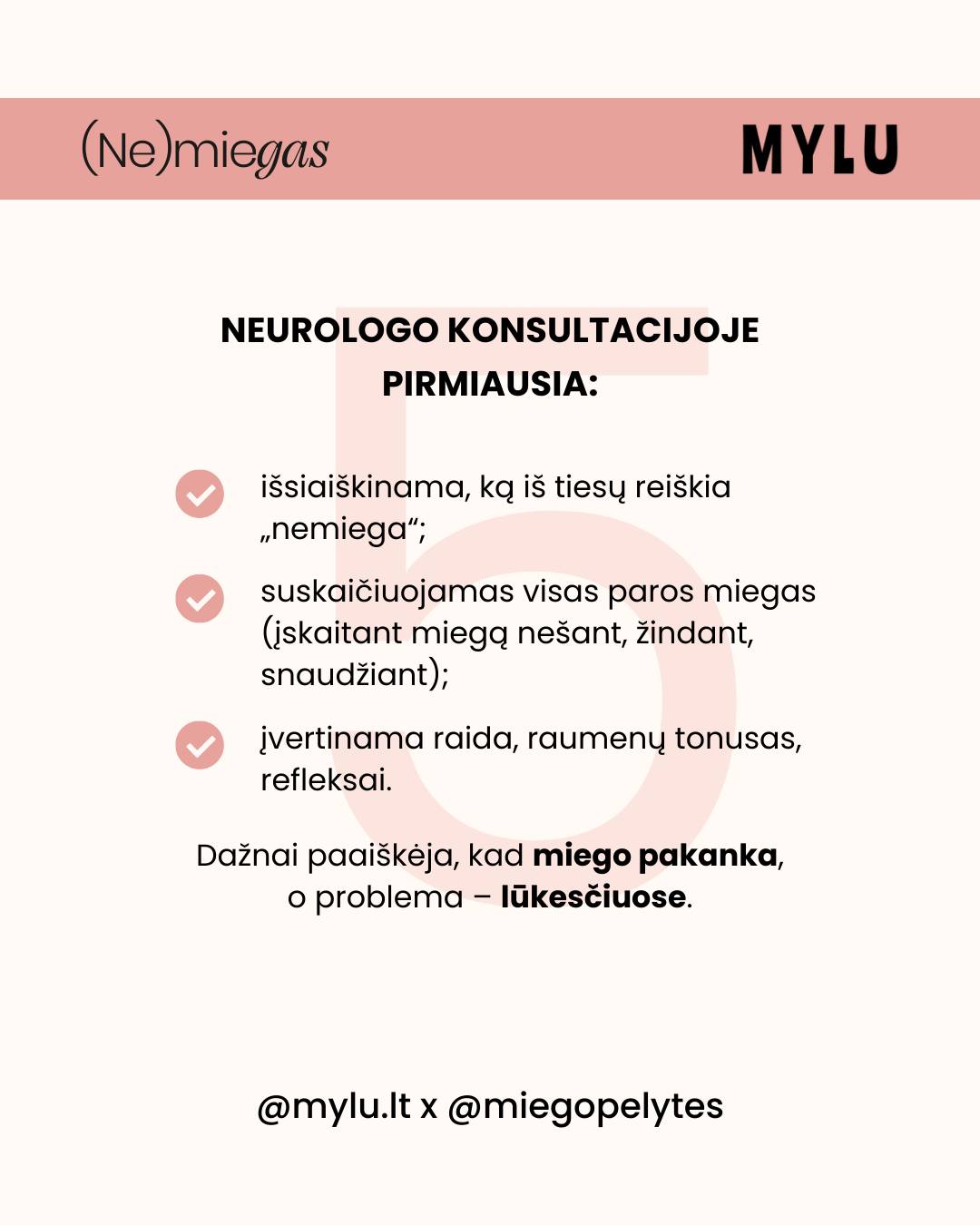 NEUROLOGĖ APIE MIEGĄ. Kai sakome „kūdikis nemiega“, dažnai lyginame jį su… suaugusiuoju. O čia ir prasideda visas chaosas. 🙂
👩⚕️Vaikų neurologės, socialinės pediatrės Karolinos Liaušienės požiūriu, kūdikio miegas nėra „netvarkingas" – jis tiesiog nebrandus. Daug judesio, trumpi ciklai, dažni prabudimai nėra ženklas, kad „kažkas negerai“. Dažniausiai tai tik rodo, kad smegenys dar mokosi miegoti.
🤷♀️Todėl neurologo konsultacijose dažnai paaiškėja ne miego trūkumas, o… per aukšti lūkesčiai.
Kai suskaičiuojamas visas paros miegas (taip, ir tas, kur „ant rankų“, ir tas „žindant“), vaizdas pasidaro dauuug ramesnis.
Trumpai?
👉 Daug prabudimų ≠ blogas miegas
👉 „Nemiega“ dažnai reiškia „miega ne taip, kaip tikėjomės“
Ir tai – ne problema. Tai biologija! 🧠💤
Daugiau apie mažylių miegą iš neurologės pozicijos skaitykite mylu.lt straipsnyje „Kūdikio miegas neurologo akimis: kas normalu, o kada verta sunerimti“.
O jei norisi geresnio supratimo, kas yra būdinga naujagimio miegui pirmais 4 gyvenimo mėnesiais, verta peržiūrėti seminarą „Pirmųjų mėnesių kūdikio miegas (0-4 mėn.)“, kurį taip pat rasite www.mylu.lt (ar per nuorodą bio).
- Dovilė 🤍
⠀
#miegopelytes #miegopelytės #neurologėapiemiegą #neurologe #motinyste #naujagimis #naujagimiomiegas #kudikiomiegas #dienotvarkė #tėvystė #motinystė #vaikas #kūdikis #miegas #kūdikiomiegas #miegopokyčiai