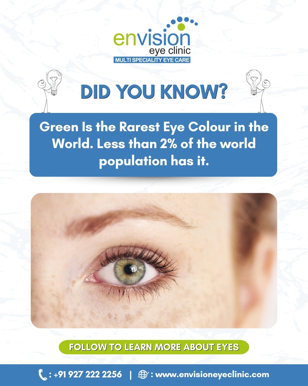 Did you know this eye fact? ๐๏ธ
Green eyes are the rarest in the worldโfound in less than 2% of the global population! Nature truly loves keeping some things special ๐
Follow us for more eye facts and care tips to keep your vision healthy and informed.
๐ 2nd Floor, Shivraj Apartments, near Parihar Chowk, Aundh, Pune, Maharashtra 411007
#EnvisionEyeClinic #EyeFacts #EyeCareAwareness #HealthyVision #PuneEyeCare