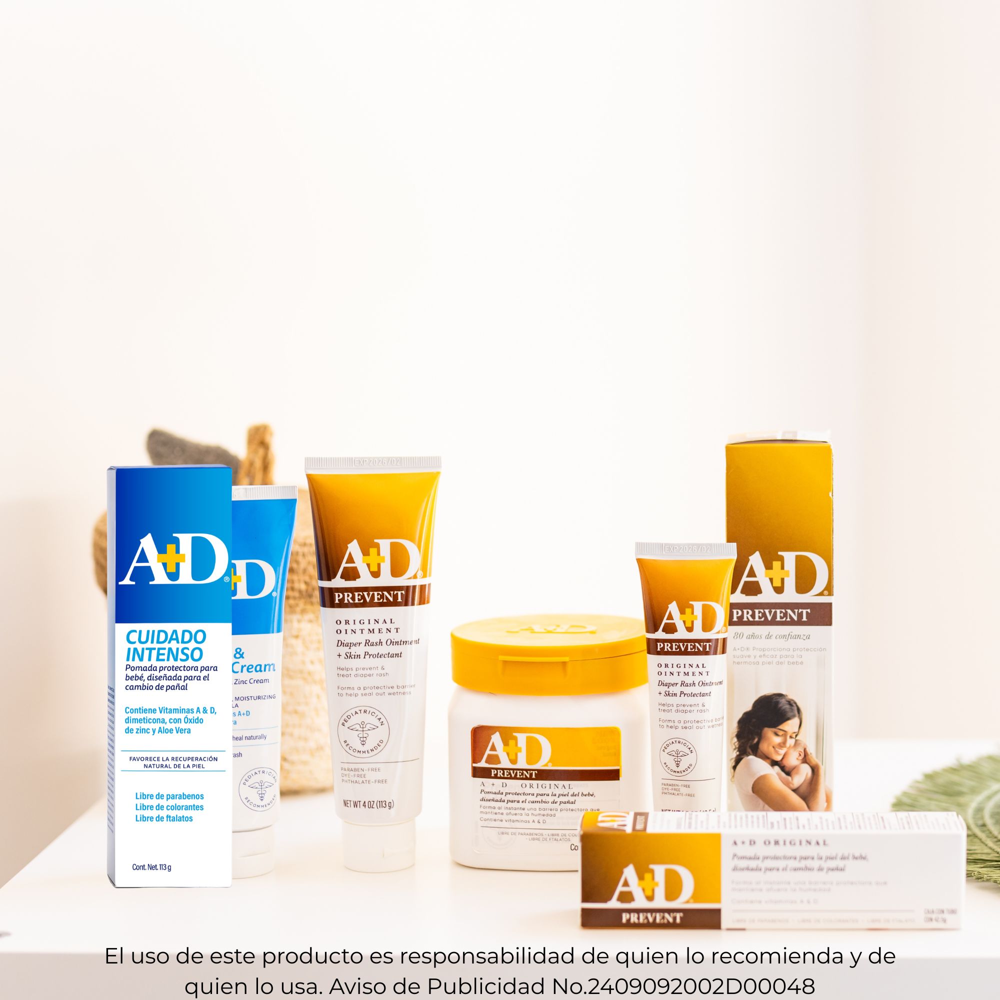 La línea A+D ayuda a proteger a tu bebé en cada cambio de pañal. La marca tiene 80 años de experiencia en EE. UU. y ya disponible en México. Descubre A+D Original en 3 tamaños (42.5g, 113g, 454g) y Cuidado Intenso 113g. Fórmulas libres de parabenos, ftalatos y colorantes para cada cambio de pañal :)