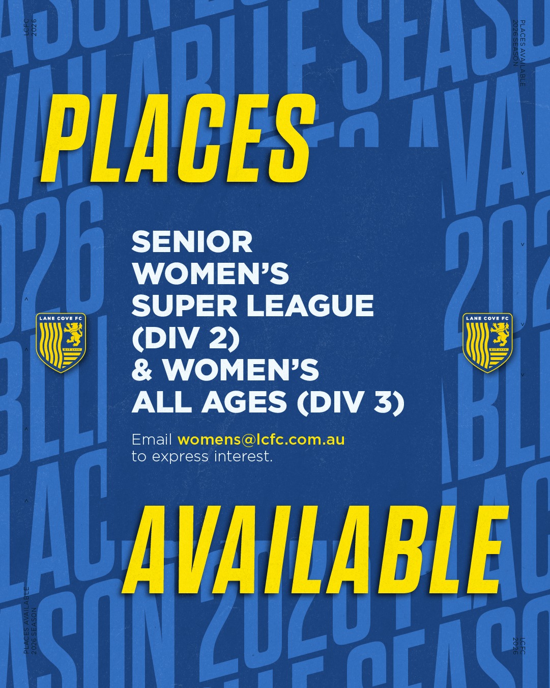 ⚽️ SPOTS AVAILABLE! ⚽️
We’ve got places open across our Women’s Super League (Div 2) and Women’s All Ages (Div 3) teams for the 2025 season!
Join us on Thursday nights throughout February and be part of a growing, welcoming club
🕖 Women’s All Ages (Div3): 7.00pm – 8.30pm
🕢 Women’s Super League (Div2): 7.30pm – 9.00pm
📍 Blackman Park, La#playfootball
Email womens@lcfc.com.au to express interest.
🔵🟡⚽️💪🟡🔵
#AnyOneCanPlay #LaneCoveFC
#LaneCove #inthecove #NSFA #footballnsw #footballaustralia #football #soccer #footballislife #footballculture #footballlife #90years
#LCFC #LCFCWomen #WomensSuperLeague #WomensFootball #FootballNSW #playfootball
@inthecove