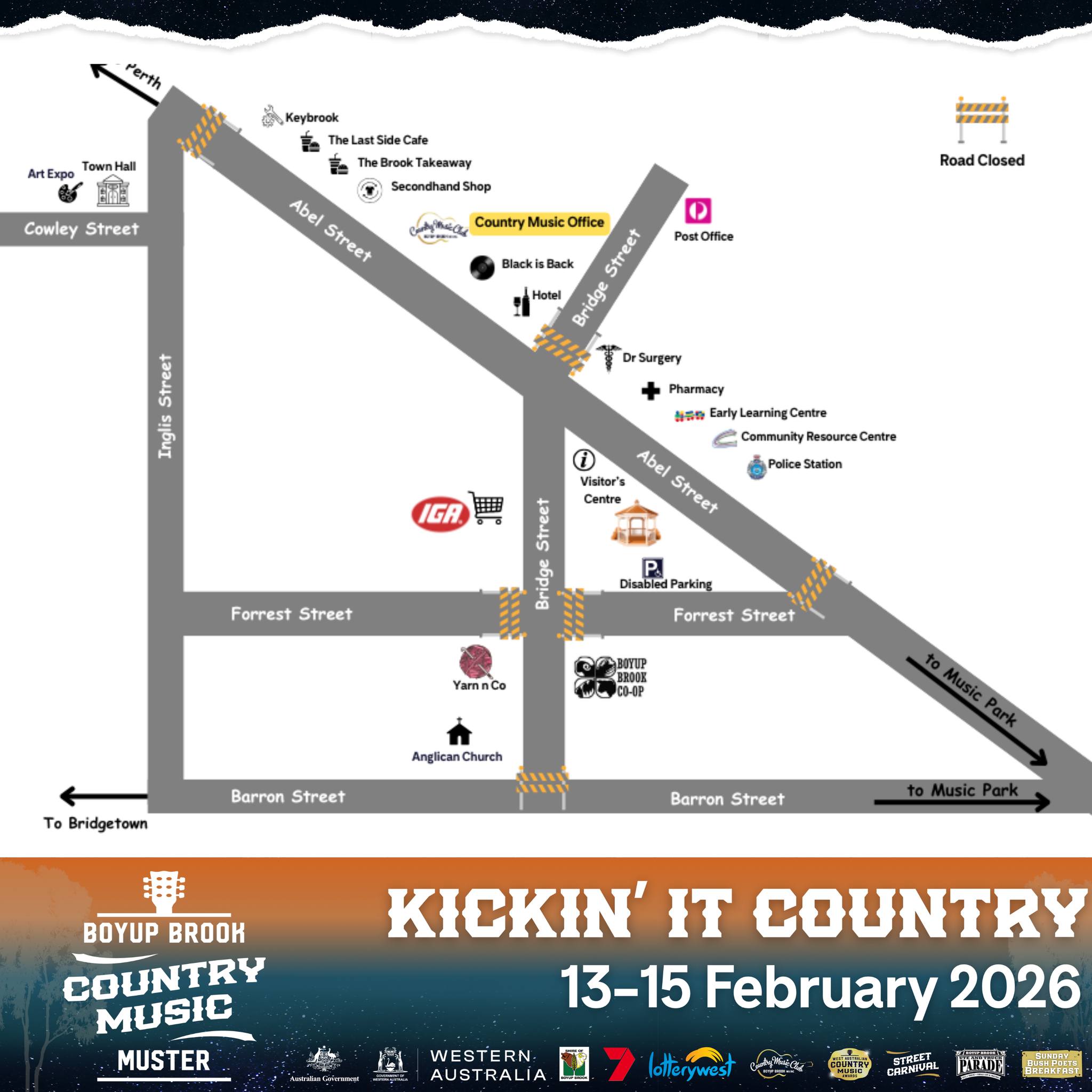 Heads up, Muster crew 🚧🤠
Road closures for Saturday 14 February!
Please allow extra travel time around town, follow signage, and use the alternate routes shown on the map. If you’re heading between venues, plan your trips a little earlier and be patient with local traffic.
Save this post so you can check it on the day, and share it with anyone coming with you.