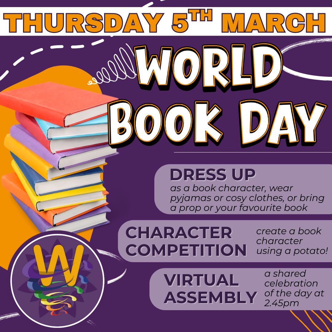 📚✨ 𝐆𝐞𝐭 𝐑𝐞𝐚𝐝𝐲 𝐟𝐨𝐫 𝐖𝐨𝐫𝐥𝐝 𝐁𝐨𝐨𝐤 𝐃𝐚𝐲! ✨📚
We’re so excited to celebrate 𝐖𝐨𝐫𝐥𝐝 𝐁𝐨𝐨𝐤 𝐃𝐚𝐲 on 𝐓𝐡𝐮𝐫𝐬𝐝𝐚𝐲 5𝐭𝐡 𝐌𝐚𝐫𝐜𝐡. Here’s what we have planned!
🎭 𝐃𝐫𝐞𝐬𝐬 𝐔𝐩 𝐨𝐫 𝐆𝐞𝐭 𝐂𝐨𝐬𝐲
To celebrate the joy of reading, children (and staff!) can dress up as a favourite book character, wear pyjamas or cosy clothes, or bring along a prop or favourite book.
🥔 𝐏𝐨𝐭𝐚𝐭𝐨 𝐁𝐨𝐨𝐤 𝐂𝐡𝐚𝐫𝐚𝐜𝐭𝐞𝐫 𝐂𝐨𝐦𝐩𝐞𝐭𝐢𝐭𝐢𝐨𝐧
Get creative at home! Children can make a book character out of a potato. Please 𝐥𝐚𝐛𝐞𝐥 𝐢𝐭 𝐰𝐢𝐭𝐡 𝐭𝐡𝐞 𝐛𝐨𝐨𝐤 𝐭𝐢𝐭𝐥𝐞, 𝐜𝐡𝐚𝐫𝐚𝐜𝐭𝐞𝐫 𝐧𝐚𝐦𝐞, 𝐚𝐧𝐝 𝐲𝐨𝐮𝐫 𝐜𝐡𝐢𝐥𝐝’𝐬 𝐧𝐚𝐦𝐞/𝐜𝐥𝐚𝐬𝐬 and leave it in the library. Winners will be announced during the virtual assembly.
🌟 𝐕𝐢𝐫𝐭𝐮𝐚𝐥 𝐀𝐬𝐬𝐞𝐦𝐛𝐥𝐲
At 2:45pm, all Spirit schools will come together for a shared celebration of World Book Day, including mystery reader videos and the 𝐩𝐨𝐭𝐚𝐭𝐨 𝐜𝐨𝐦𝐩𝐞𝐭𝐢𝐭𝐢𝐨𝐧 𝐰𝐢𝐧𝐧𝐞𝐫𝐬!
We can’t wait to see the children’s 𝐜𝐫𝐞𝐚𝐭𝐢𝐯𝐢𝐭𝐲, 𝐜𝐨𝐬𝐭𝐮𝐦𝐞𝐬, 𝐚𝐧𝐝 𝐥𝐨𝐯𝐞 𝐨𝐟 𝐫𝐞𝐚𝐝𝐢𝐧𝐠 in action! 😊📖
.
.
.
#worldbookday2026 #LoveOfReading #creativity #winyates