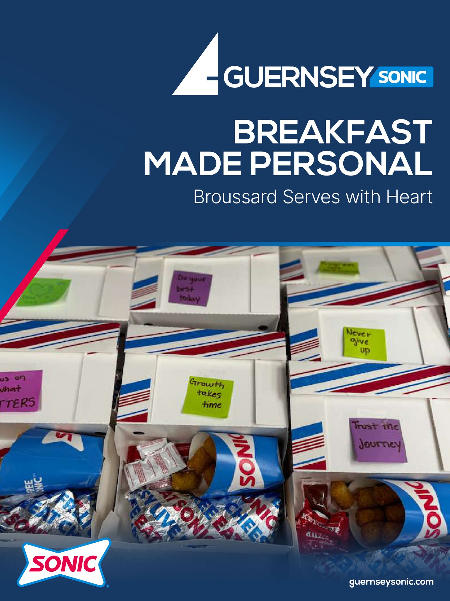 Breakfast hits different when it’s served with intention.
The Broussard team delivered 65 thoughtfully prepared breakfast boxes complete with handwritten notes to Katharine Drexel Elementary.
Proud of this team for living our values and OWNING every opportunity to give back. 💙
#BreakfastWithPurpose #GivingBack #TeamPride #OWNIT #GuernseySonic