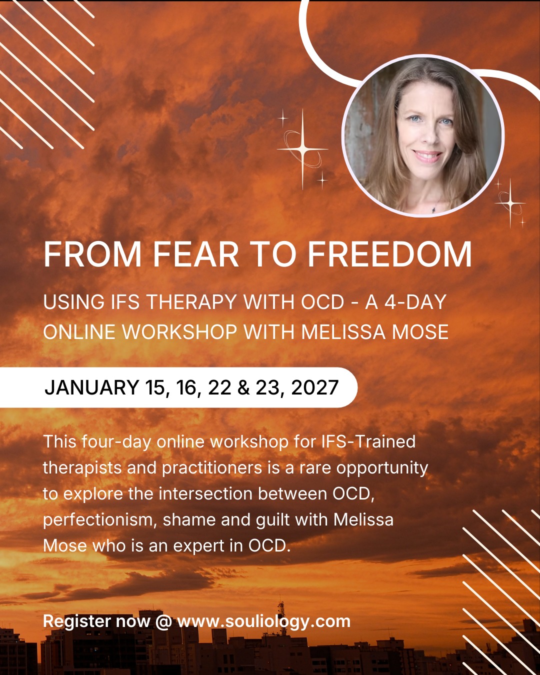 FROM FEAR TO FREEDOM: USING IFS THERAPY WITH OCD – A 4-DAY ONLINE WORKSHOP WITH MELISSA MOSE ✨🧠💻
JANUARY 15, 16, 22 & 23, 2027 📅
This four-day online workshop for IFS-Trained therapists and practitioners is a rare opportunity to explore the intersection between OCD, perfectionism, shame and guilt with Melissa Mose who is an expert in OCD. 🌿🧩
Applications are currently open for this online workshop in January 2027 📝💙
#IFS #InternalFamilySystems #IFSTherapy #OCD #OCDRecovery #OCDTherapist #Perfectionism #ShameHealing #GuiltHealing #TraumaInformed #TherapistTraining #MentalHealthProfessionals #OnlineWorkshop #ProfessionalDevelopment #MelissaMose