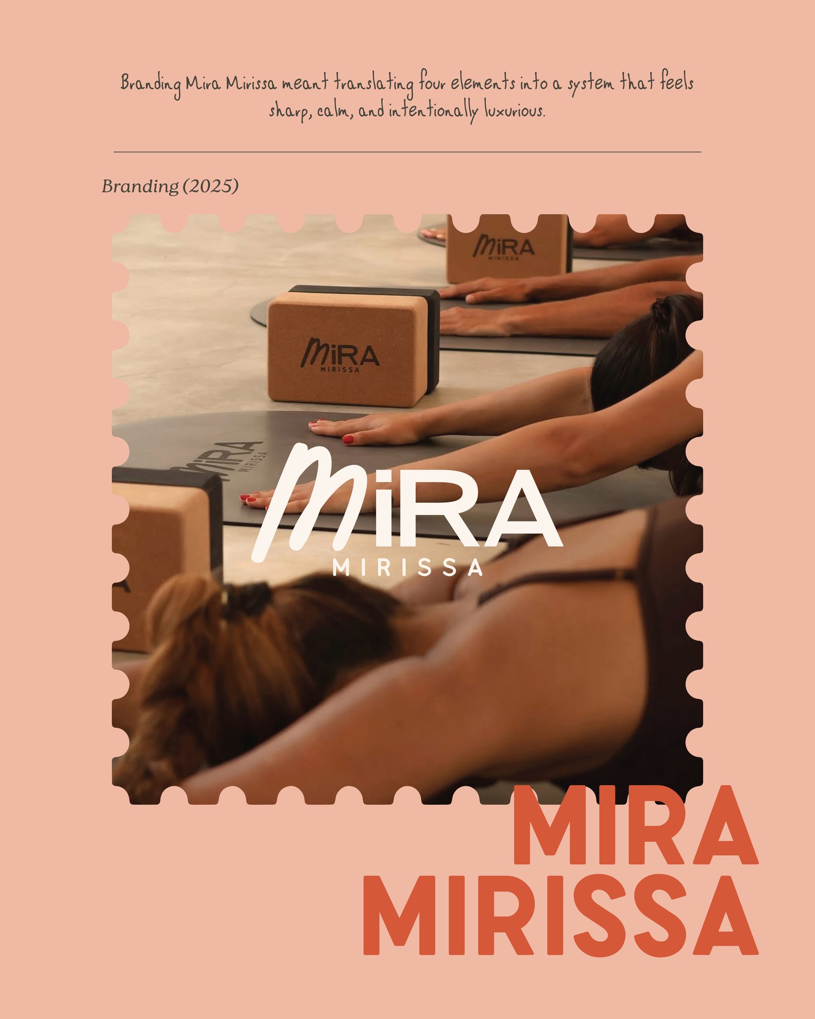 Branding Mira Mirissa was about balance
— fire and calm, strength and recovery. ♨❄️
A visual system built around the four elements, using bold structure softened by colour, movement, and space. Designed to feel focused, chic, and quietly luxurious, without getting in the way of the experience.