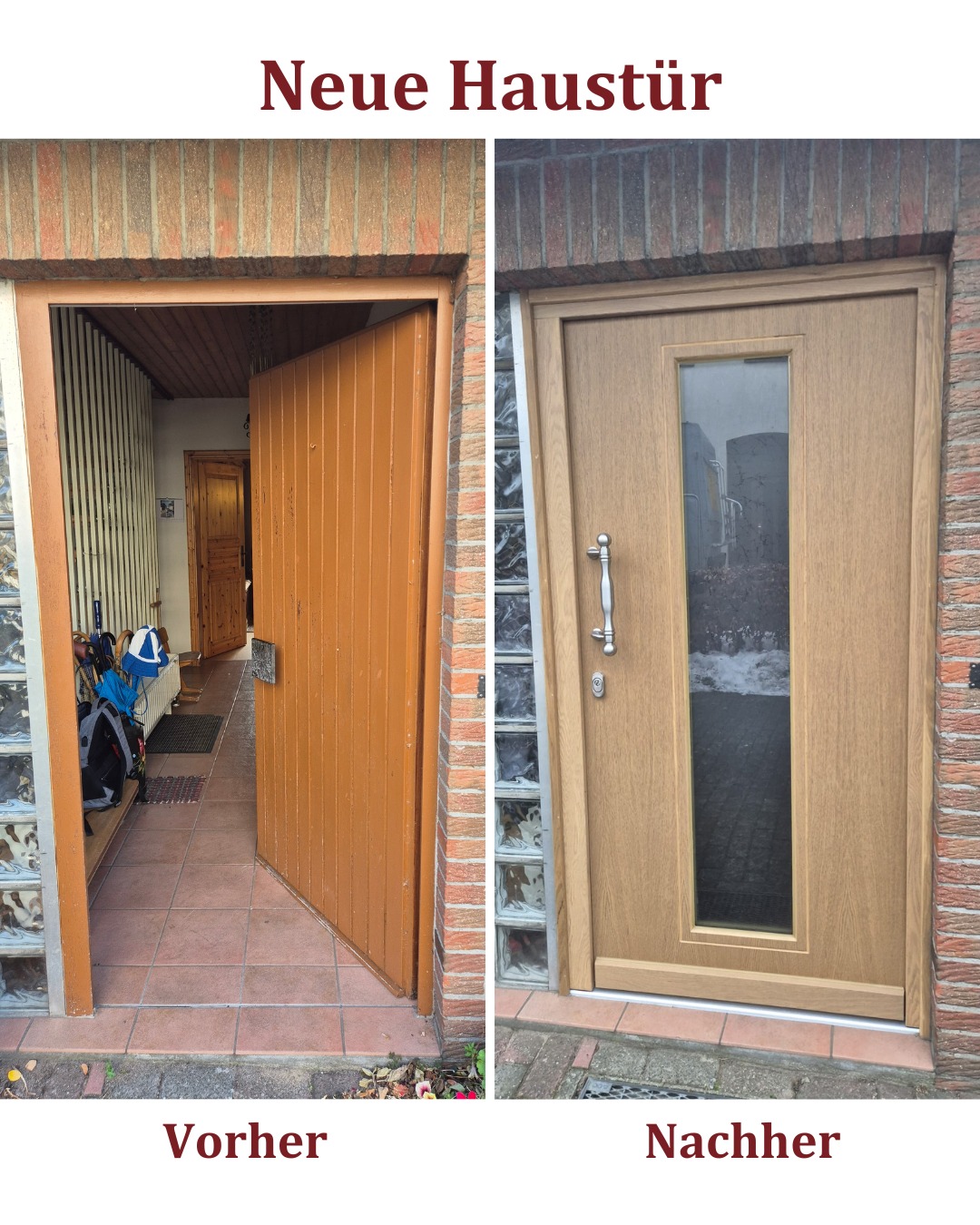 Neue massive Haustür aus Eichenholz.
Hier durften wir eine in die Jahre gekommene Haustür erneuern. Unser Kunde hat sich für ein Modell unseres Partners @hbi_fenster_und_tueren entschieden. Die massive Eichentür hat ein Glaselement in Madras® Uadi weiß, das Tageslicht in den Flur läßt, ohne das man hindurchschauen kann. Madras® Uadi weiß ist ein Strukturglas mit einer edlen, strukturierten Oberfläche. Die Struktur ist individuell auf dem Glas verlaufend.
Wie gefällt dir die neue Haustür?
Gerne erneuern unsere Montageteams auch deine Haustür oder Fenster.
Kontaktiere uns gerne unter: 📞04322-69020 oder gleich hier per 📩DM.
#haustür #haustürdesign #neuehaustür #haussanierung #freeseholz