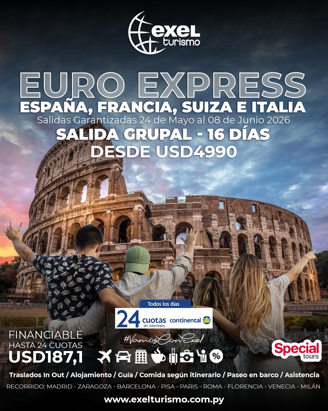 EURO EXPRESS, salida garantizada 🤩✈
Viaje grupal de 16 días por España, Francia, Suiza e Italia 🙌
#VamosConExel a recorrer Europa y conocer las más bellas ciudades ✨
#Europa #Viaje #Viajar #europetrip