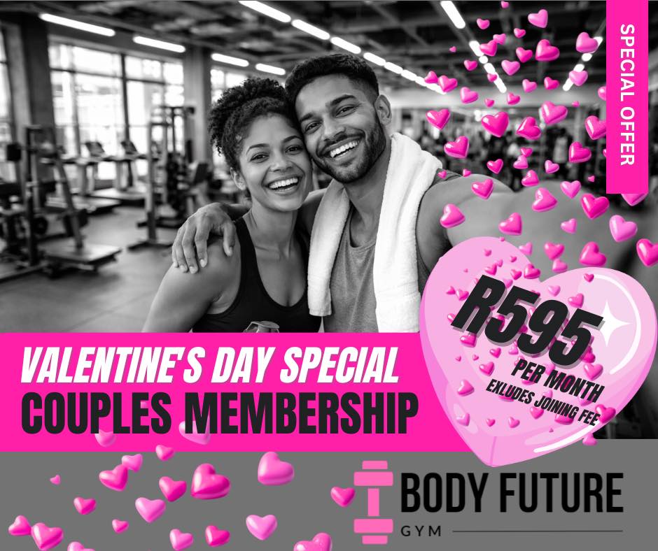 ❤️ VALENTINE’S DAY SPECIAL ❤️
Train together. Stay stronger together.
This Valentine’s Day, make fitness your love language 💥
Grab our Couples Membership for ONLY R595 per month 👯♀️🔥
💖 Perfect for gym couples
💪 Fully equipped training facility
🏋️♂️ Motivation hits different when you train together
📅 Valid until 14 February 2026
⏰ Limited-time Valentine’s special – don’t miss out!
📍 Body Future Gym
📲 Sign up now | DM / WhatsApp us or visit the club
Stronger together. Healthier forever. ❤️💪