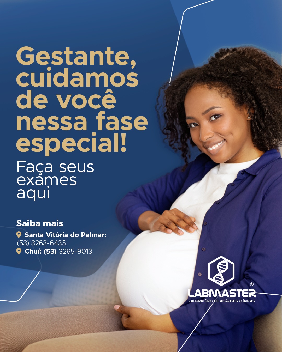 Os exames laboratoriais fazem parte do acompanhamento pré-natal e ajudam a proteger a gestante e o bebê em cada fase da gravidez.
🧪 Principais exames realizados na gestação:
Hemograma e tipagem sanguínea
Glicemia e controle do diabetes gestacional
Sorologias (HIV, sífilis, hepatites, toxoplasmose)
Exames hormonais
Urina e urocultura
Rastreamentos indicados pelo pré-natal
A indicação e a periodicidade variam conforme a fase da gestação e a orientação médica.
📲 Fale com nossa equipe e tire suas dúvidas sobre os exames indicados em cada fase da gravidez.
Labmaster Laboratório de Análises Clínicas
O cuidado além do exame
📱WhatsApp: (53) 98477-1831
☎Telefone: (53) 3263-6435
💻Site: labmastersvp.com.br
📧E-mail: atendimento@labmastersvp.com.br
Encontre uma unidade mais próxima de você!
📍Santa Vitória do Palmar (Centro)
Rua Conde de Porto Alegre, nº 547
☎Telefone: (53) 3263-6435
📍Chuí (Centro)
Rua Venezuela, nº 145
☎Telefone: (53) 3265-9013
🕐Horário de funcionamento:
De segunda a sexta-feira, das 7h15 às 11h30 e das 13h30 às 18h