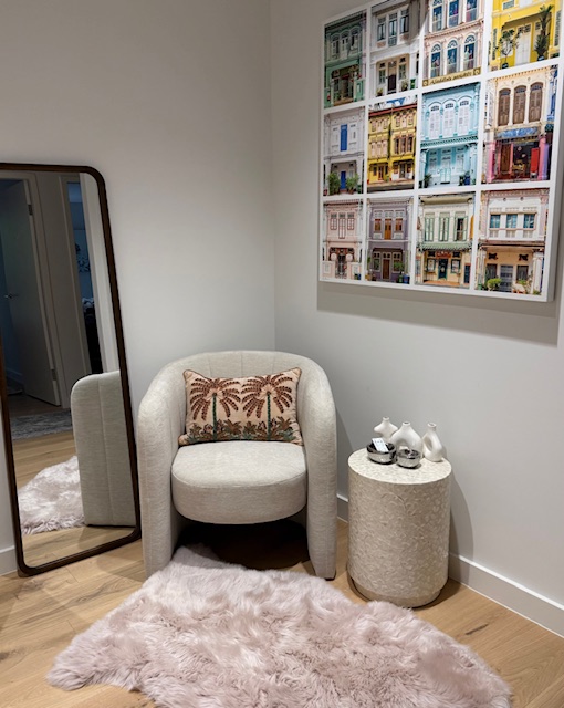 Small space. Soft mood. Big comfort.
You don’t need a big room to create a cozy escape, just a soft corner made for slowing down. Start with comfy seating, like a compact armchair, add layers for texture through a fluffy rug, cushions, bring in your favourite artwork and ornaments. Keep lighting warm & soft, I've chosen a small but decorative art light for this.
Whether it’s for reading, journaling, or to simply chill out, keep it simple and uncluttered so it feels peaceful, not crowded.
#ditaylorinteriors #HomeStyling