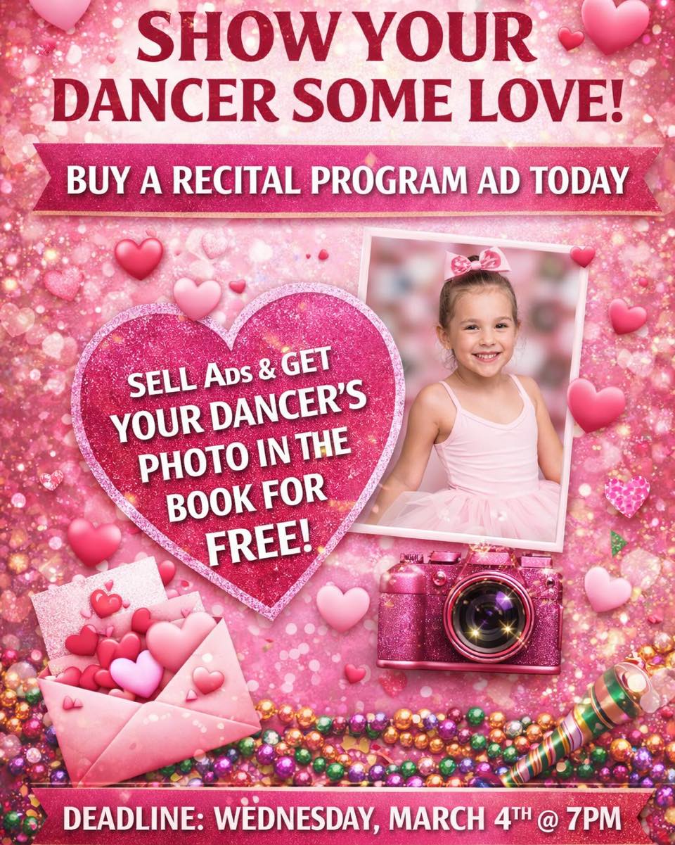 Show your dancer some LOVE today! 💗
A recital program ad is the perfect Valentine — it supports your dancer, celebrates their hard work, and could earn them a spot in the spotlight ✨
💖 Sell ads & get your dancer’s photo in the program book FREE
👑 Top seller wins the front cover, trophy & more
⏰ Ad Deadline: Wednesday, March 4 @ 7:00 PM
💕 Because love looks like cheering them on — on AND off the stage.
#ShowYourDancerLove #EliteDance #DanceParentLove #ValentinesDayVibes #RecitalSeason #DanceLife #EliteAdContest #DancingThroughLife #SupportYourDancer #DanceFamily