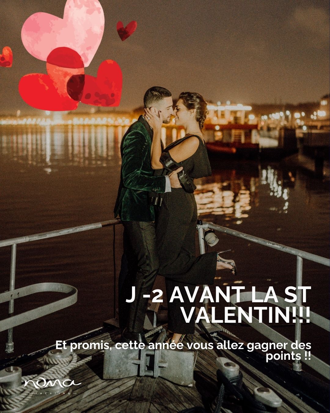 Alors oui, on s'aime toute l'année, mais le 14 février c'est quand même LE jour pour faire un clin d'oeil à votre moitié en lui offrant une expérience à partager.
A bord du Noma, on se cale à vos idées pour vous faire vivre une belle parenthèse amoureuse <3.
Toujours à partir de 200€, nos Noma Valentine Box vous feront gâter comme il se doit l'être aimé !
Un appel au 07.78.11.13.13 et la magie opère!