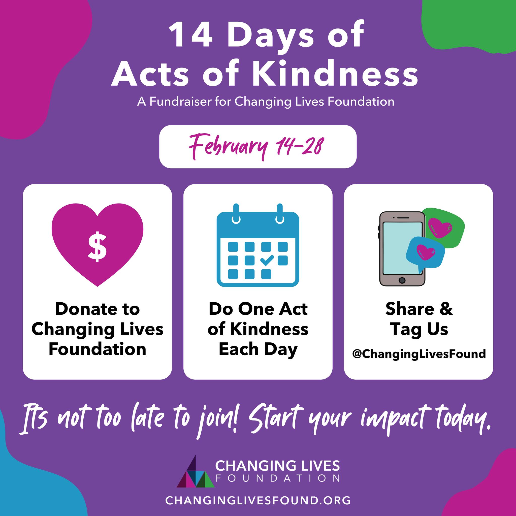 It’s not too late to start. ✨ Join our 14 Days of Acts of Kindness and be part of something that truly changes lives.
Make your donation through the link in our bio!
The challenge is simple.
The impact is powerful.
#changinglivesfound #nonprofit #up2Him #fundraiser #14days #actsofkindness