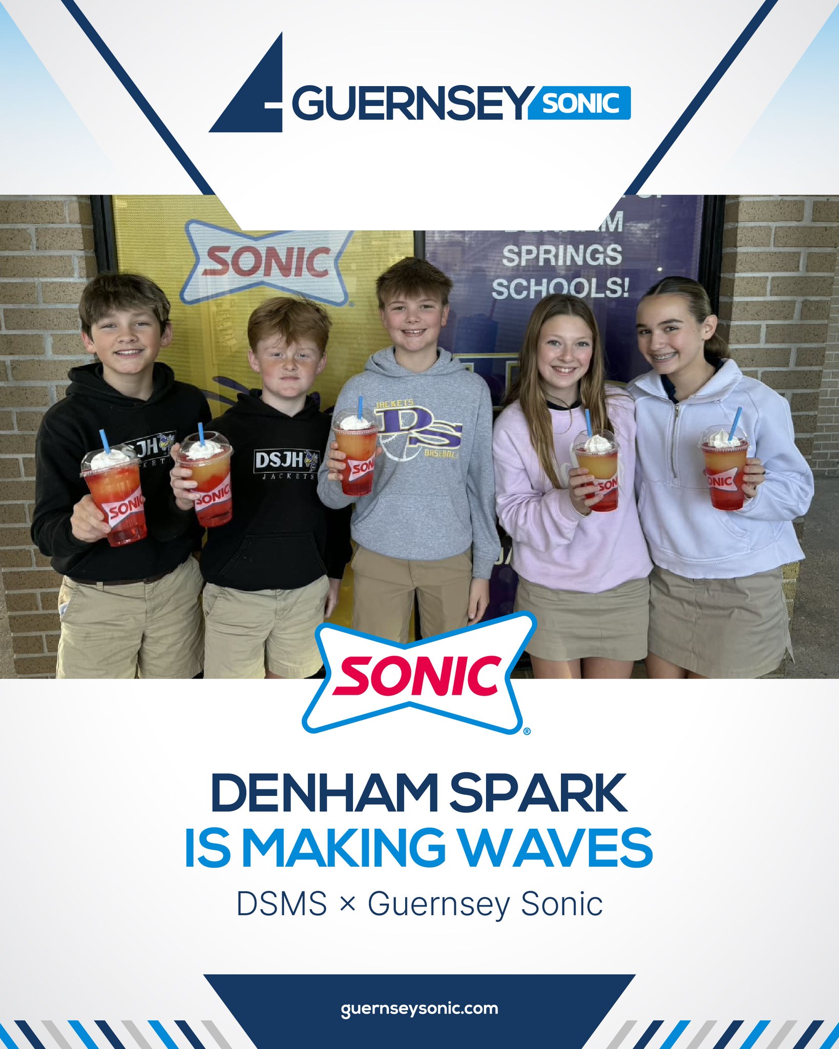 This is what making waves looks like 🥤🌊
The Denham Spark signature drink is in full effect at Range & Denham Springs Middle School 🥳
Today, the teacher who launched the Ratio Effect brought 7 students to enjoy their Spark and the excitement said it all.
We’re proud to partner with Lauren and DSMS, showing what happens when schools and Guernsey Sonic come together with purpose!
#GuernseySonic #MakingWaves 🥤🌊 #SchoolPride #CommunityLove #SignatureDrink #ProudPartners