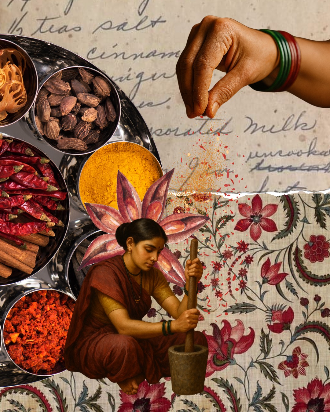 Every household has one. But no two smell the same.
Round, steel, and tucked beside the stove—always within reach. The masala dabba is more than a spice box. It’s a circle of flavour, memory, and quiet mastery.
Inside, a mix of powdered and whole. Turmeric, red chili, coriander. Cumin seeds, mustard, cloves. Some tins half full, some always topped up. The order never written down, yet never forgotten.
Measured not with spoons, but with trust in your hand. A pinch here, a fistful there. No labels. No hesitation. Just inherited rhythm.
Lift the lid, and you know what’s cooking—even before the flame is lit.
Masala Dabba. A kitchen’s compass. A cook’s muscle memory.