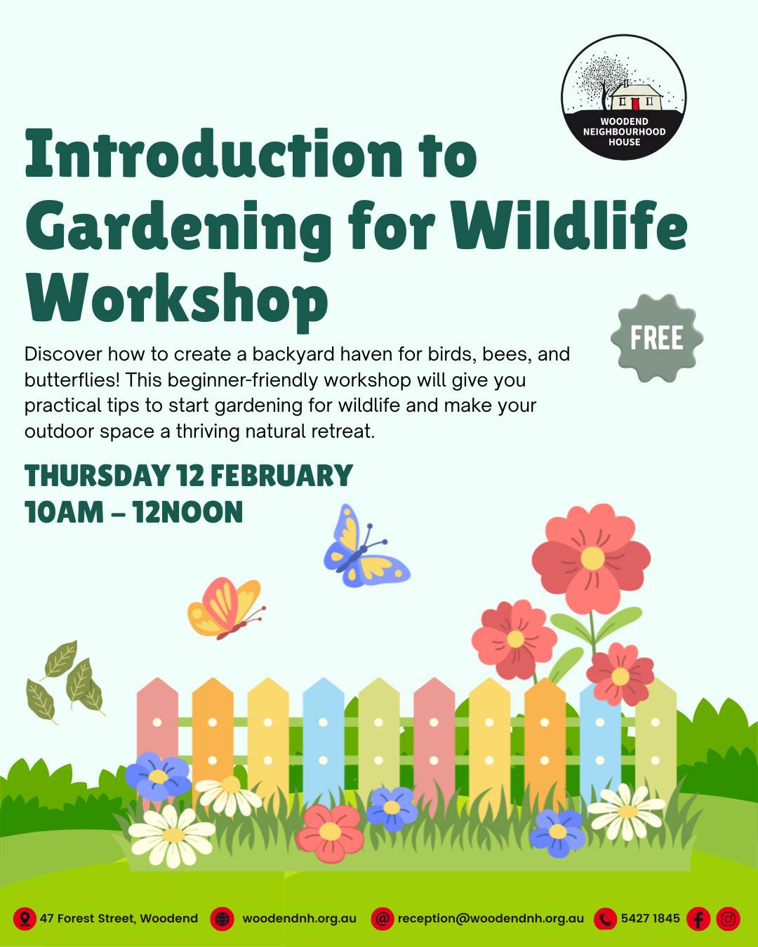 Create a Backyard Haven for Birds, Bees & Butterflies! ๐๐ฆ๐ฆ
Ready to transform your outdoor space into a thriving natural retreat? Join our beginner-friendly Introduction to Gardening for Wildlife Workshop and learn practical tips to attract and support local wildlife right in your own backyard.
No experience needed โ just bring your enthusiasm!
๐
Thursday 12 February
โฐ 10am โ 12pm
๐ Woodend Neighbourhood House Gardens
(47 Forest Street, Woodend)
๐งค What to bring:
โข Long pants
โข Closed-toe shoes (boots preferred)
โข Gardening gloves
๐ This workshop is free, but places are limited โ registration is essential via our website.
Come along and get inspired to make your garden a sanctuary for nature! ๐ผ๐ฑ