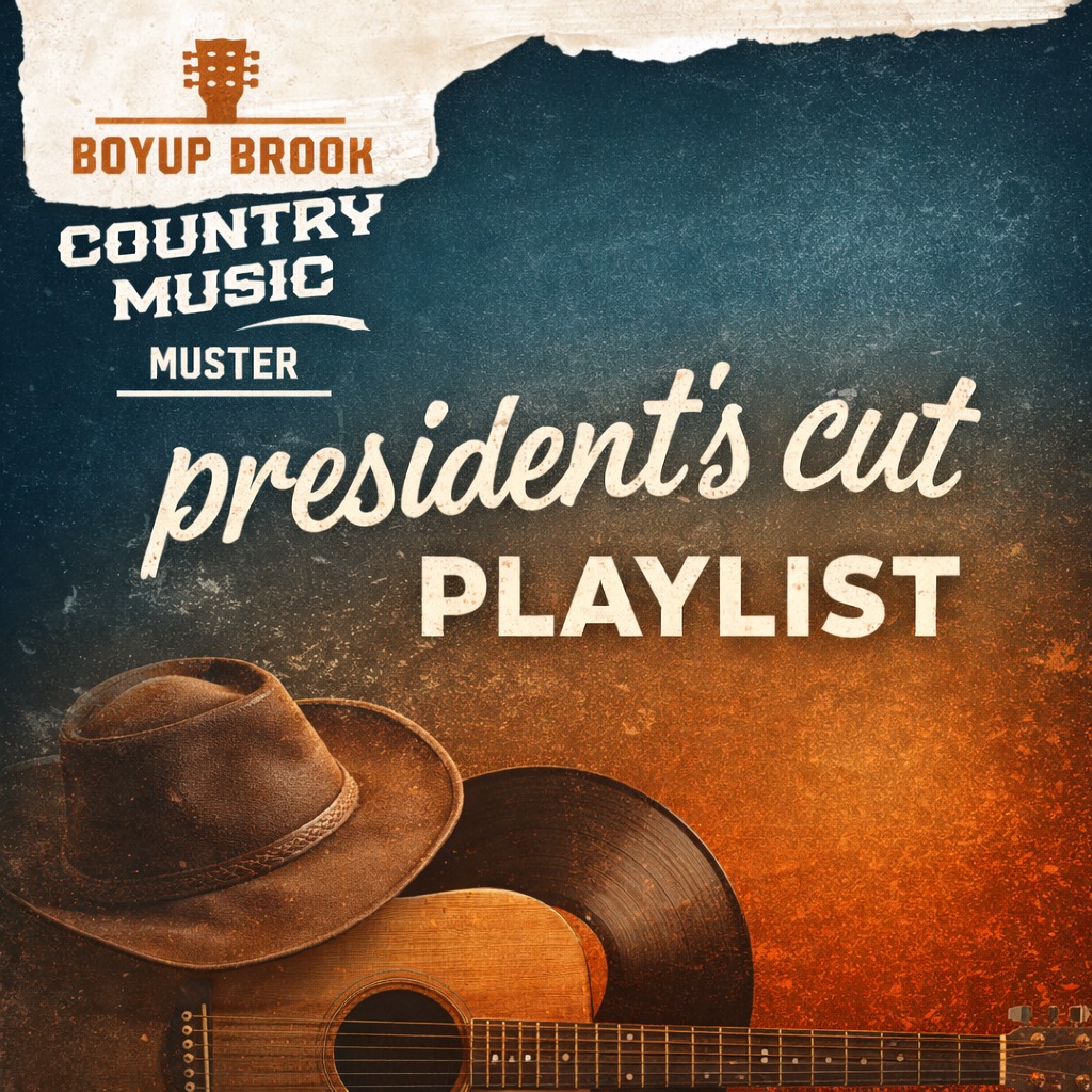 The President’s Cut is here 🤠🎸
A handpicked playlist from President Colin Hales to get you muster ready. Blast it in the car on your way to Boyup Brook and get ready to Kick it Country!
https://open.spotify.com/playlist/3EJzvpkidIH09z4fw1TZxB?si=ychAAch-Sd-6wuEM1tIb7A&pi=EFcuShg3QRWmv&nd=1&dlsi=0b47c8e9e5af410e
#BoyupBrookMuster #CountryMusicMuster #PresidentsCut #CountryMusic #WACountry #KickinItCountry #SpotifyPlaylist #MusterWeek
