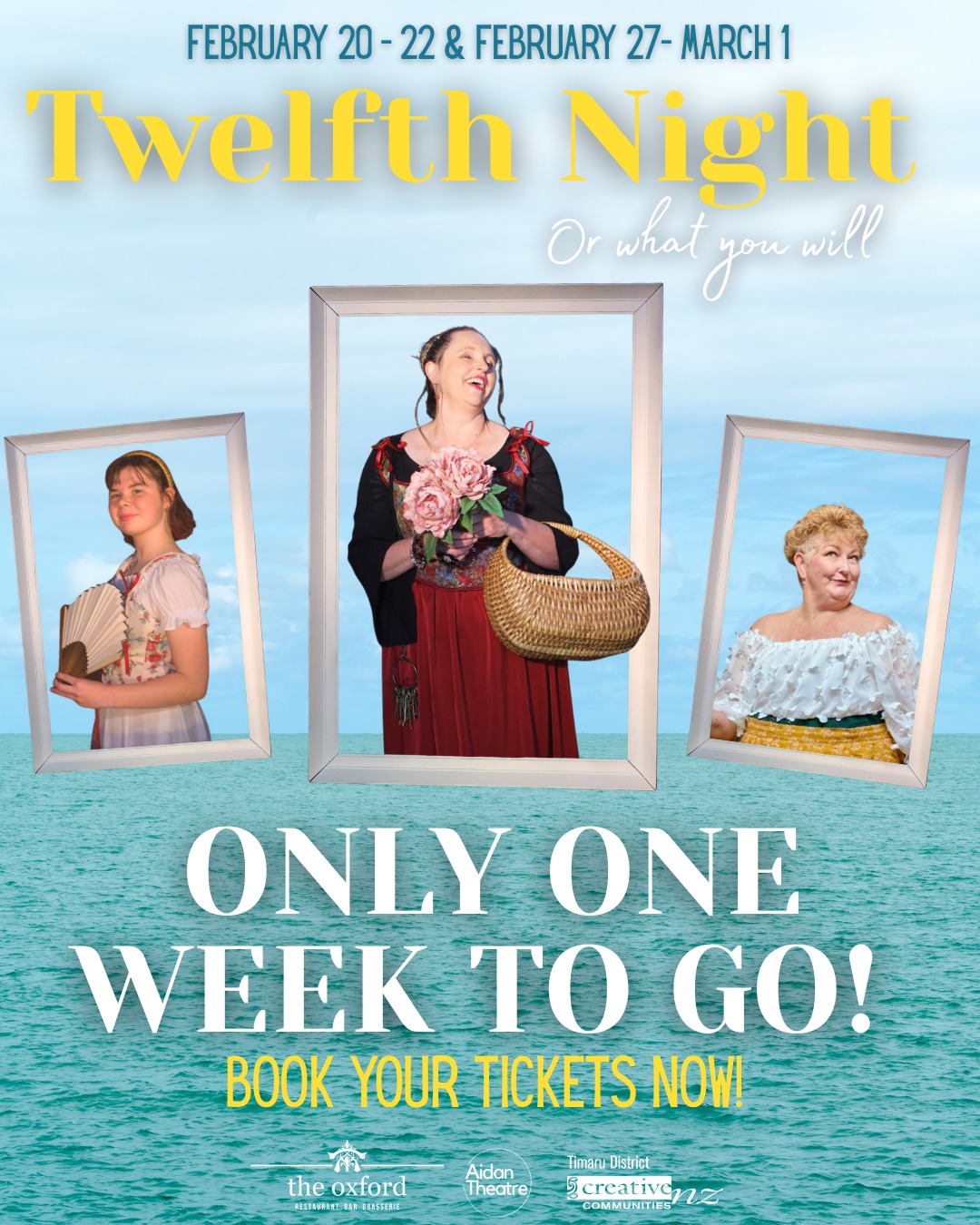 💙🌊ONE WEEK TO GO! 💙🌊
Summer Shakespeare 2026’s Twelfth Night opens at the Sound Shell in just seven days.!
✨We can’t wait to see you there! grab your tickets now and be part of the magic. ✨
🎟️ Tickets available NOW at: https://events.humanitix.com/twelfth-night-3sp4mddm
#twelfthnight #shakespeare #timarunz #southcanterburynz #summerfun