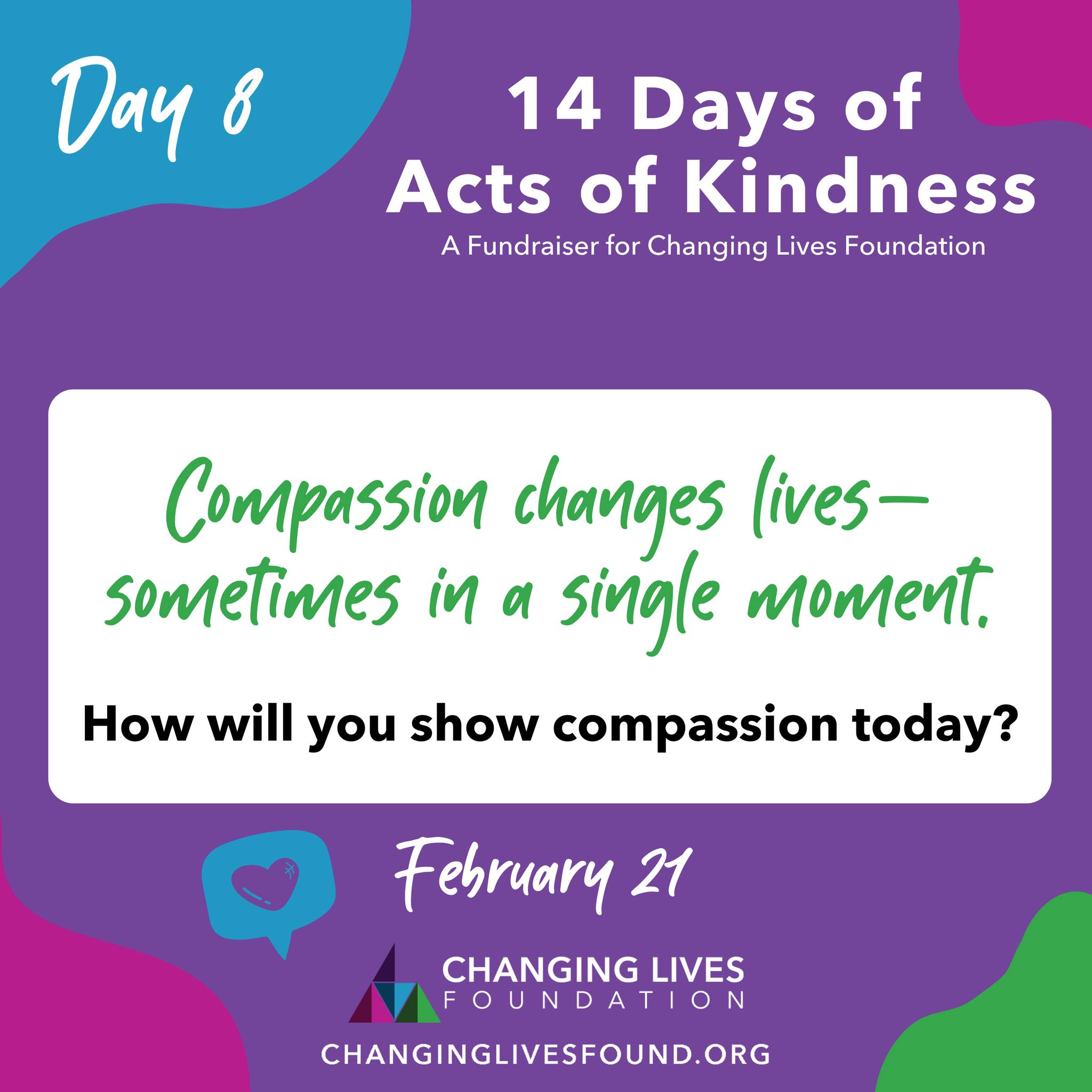 Momentum is building and it matters.
Share your act in the comments and repost this to invite more people into the challenge. ❤️
#changinglivesfound #up2Him #nonprofit #fundraiser #kindness #actsofkindness #14days #february #day8
