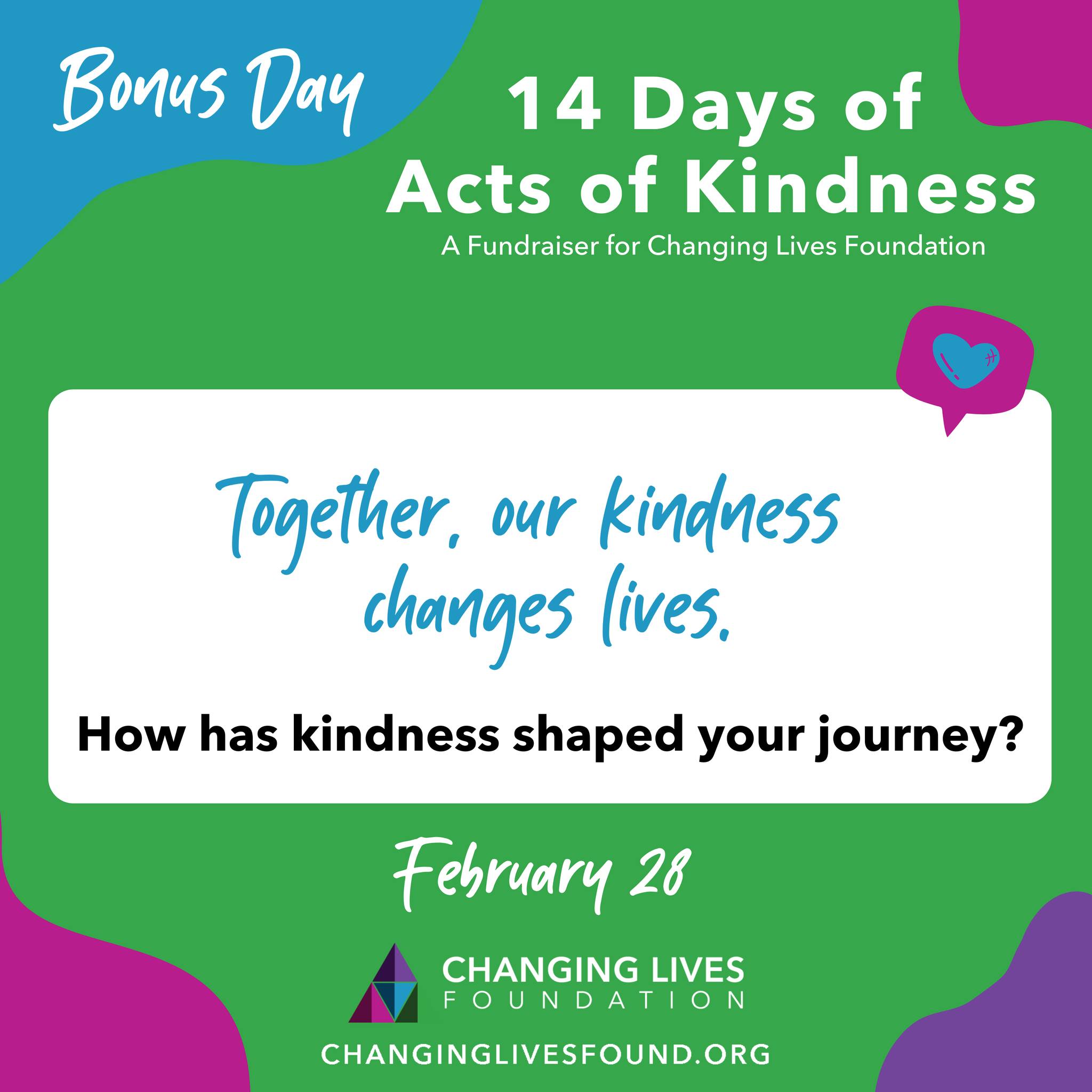 Kindness doesn’t stop here.
Comment how this challenge impacted you and share this to keep the movement going. ✨
#changinglivesfound #up2Him #nonprofit #fundraiser #kindness #actsofkindness #14days #february #bonusday