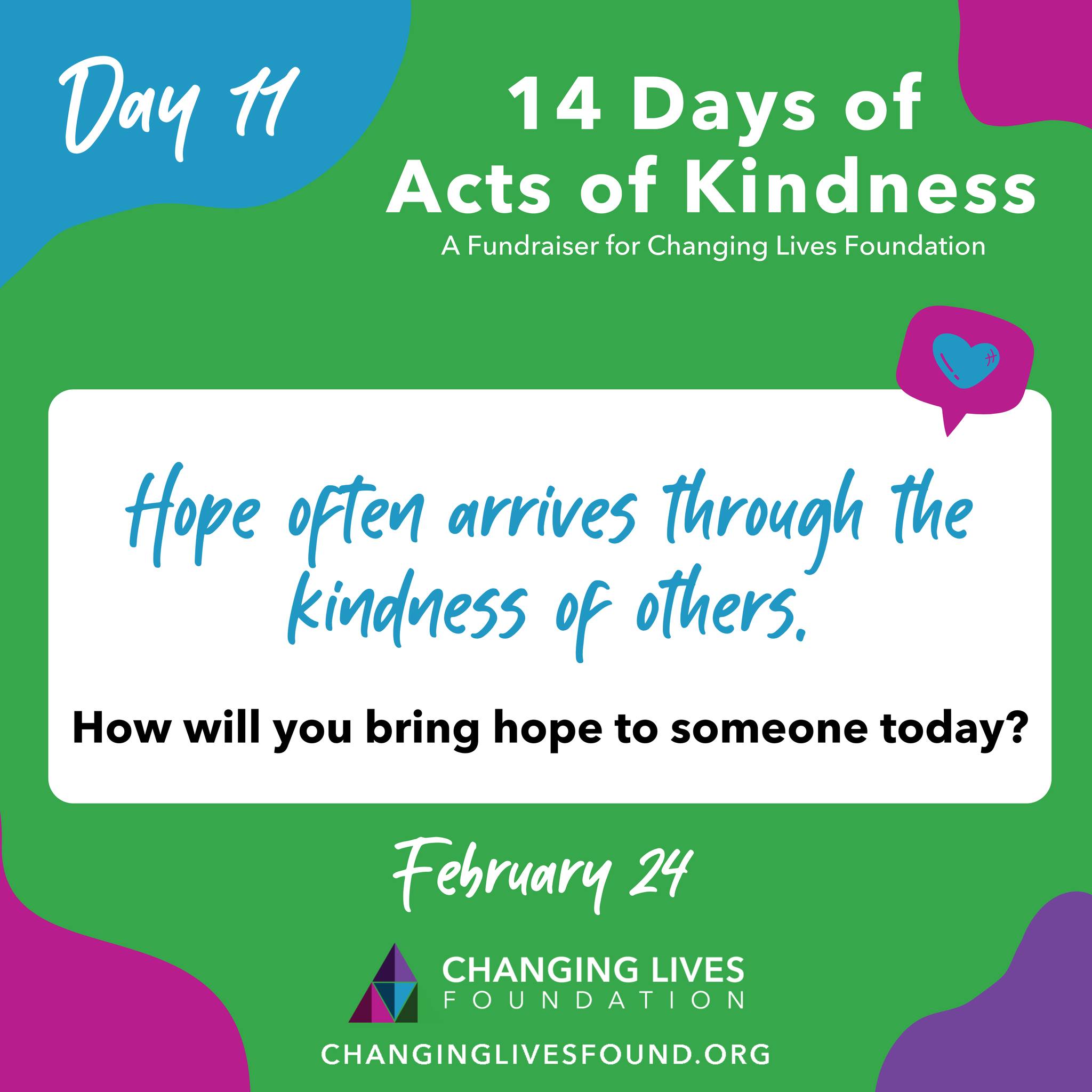 Hope spreads farther than we can see.
Comment how you shared hope today and share this post to keep it moving. ✨
#changinglivesfound #up2Him #nonprofit #fundraiser #kindness #actsofkindness #14days #february #day11