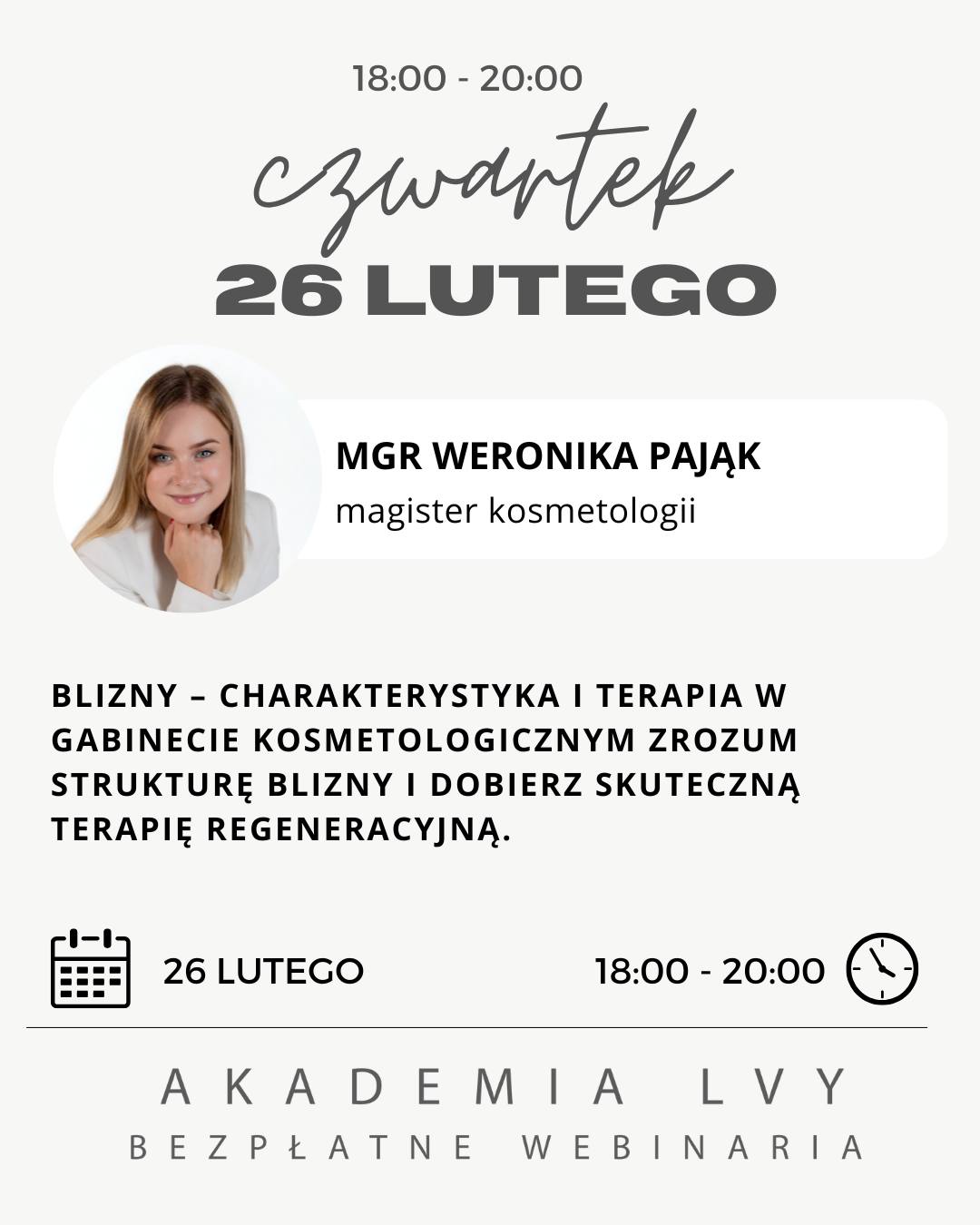 Czy wiesz, że czas, w którym zaczynasz terapię blizny, może zadecydować o jej wyglądzie na całe życie?
26 lutego 2026 zapraszamy na szkolenie poświęcone bliznom — ich rodzajom, mechanizmom powstawania i skutecznym metodom regeneracji.
Omówimy blizny atroficzne, hipertroficzne, przerostowe i keloidy oraz strategie ich różnicowania.
Poznasz terapie: mikronakłuwanie, RF mikroigłową, mezoterapię mikroigłową i biostymulację — z precyzyjnym wskazaniem, dla kogo i kiedy.
To szkolenie idealne, jeśli chcesz budować terapie długoterminowe, świadomie planować regenerację i unikać błędów, które utrwalają defekty.
@kosmetolog_weronika.pajak