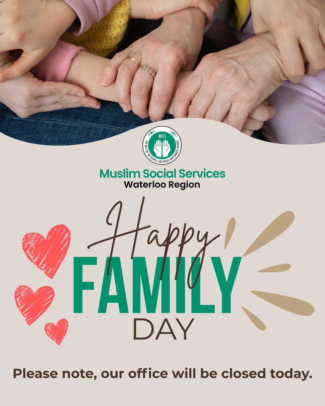 Happy Family Day from all of us at MSSWR!
Today, we celebrate the strength, love, and support that family brings into our lives and our community.
Please note that our office is closed today. We will resume regular hours tomorrow.
Wishing everyone a joyful Family Day!