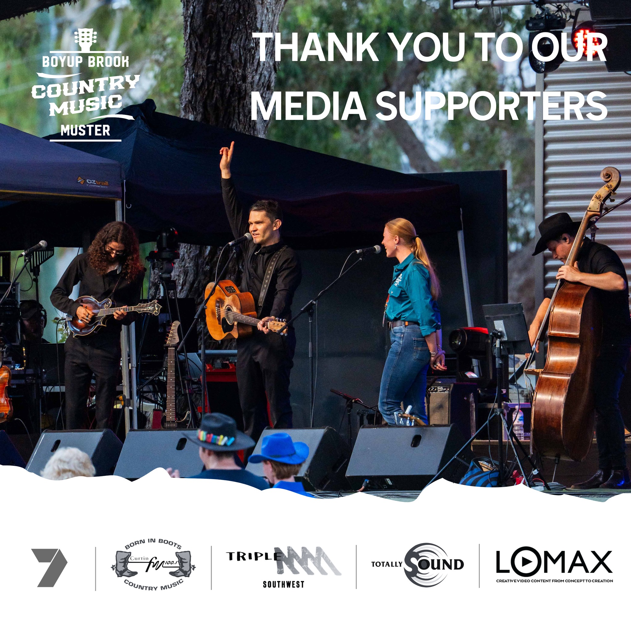 To our Media Supporters, thank you for helping us share the Muster far and wide.
Because of you, the stories, the artists and the energy of Boyup Brook reach audiences well beyond our region.
We appreciate your partnership and your belief in live country music. 📻🎥
@7newsregionalwa | Born in Boots | @mmmsouthwest | @totallysoundproductions | @lomaxcreative