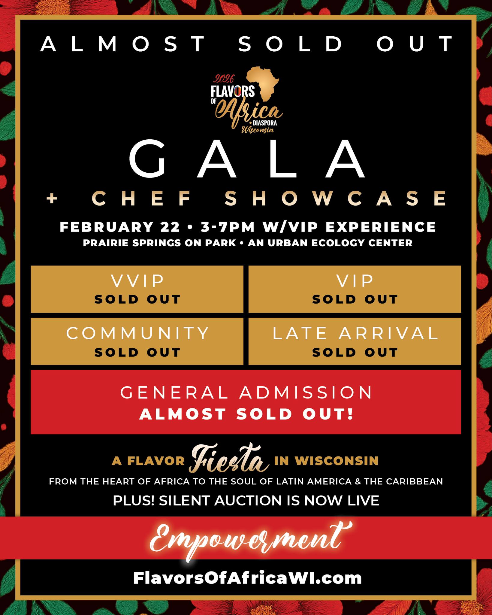Low tickets turned into almost sold out. 👀✨
Flavors of Africa + Diaspora Wisconsin Gala + Chef Showcase is right around the corner — and the final seats are going fast.
One night of unforgettable flavor, powerful stories, cultural performances, and community connection — all while supporting organizations making real impact right here in Milwaukee.
If you’ve been thinking about joining us… don’t sleep on this. When the tickets are gone, they’re gone.
🎟️ Grab yours now at flavorsofafricawi.com
PLUS! Help us further our impact by bidding in our Silent Auction
https://www.zeffy.com/en-US/ticketing/2026-flavors-of-africa-diaspora-wi-silent-auction
Presented by @ubuntumke @mkebrewers @bucks @johnsoncontrols
#FlavorsOfAfrica #FlavorFiesta #CommunityImpact #Empowerment