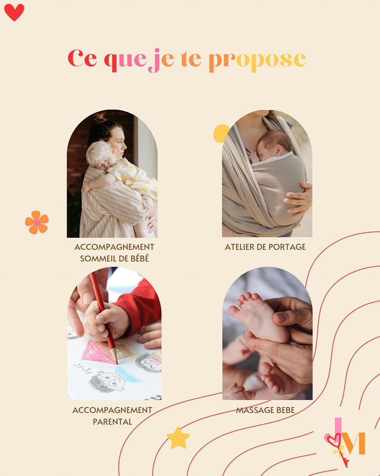 Mes accompagnements pour trouver les clés d'une parentalité éclairée ✨
Parce que chaque parent mérite du soutien, je t’accompagne avec bienveillance à chaque étape :
🌛 Accompagnement au sommeil de bébé - pour retrouver des nuits apaisées
🤱 Atelier de portage – Apprendre à porter bébé en sécurité
👨👩👧 Accompagnement parental – Pour t’aider à trouver (ou retrouver) ton équilibre et un climat apaisé à la maison
👶🏻 Massage bébé – Un moment de connexion et de bien-être avec ton bébé
Retrouve tous les détails et tarifs sur mon site (lien dans ma bio) 💛