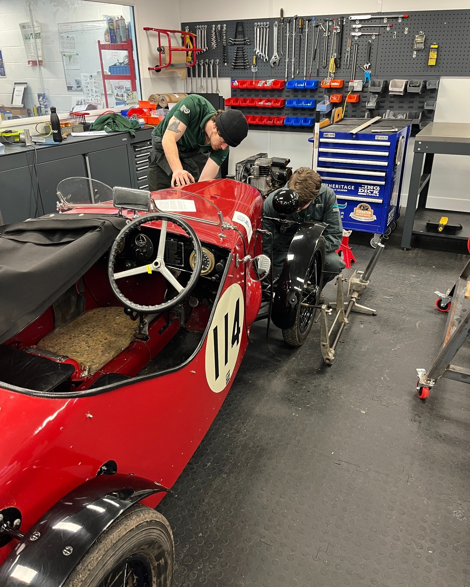 As we come to the end of National Apprenticeship Week, we’re highlighting the depth of training delivered at our mechanical engineering workshop at #bicestermotion
Our Bicester facility provides apprentices with a well-equipped, professional workshop environment, giving them access to specialist tools, traditional equipment and real heritage vehicles. This enables apprentices not only to build strong foundational mechanical skills, but to progress into advanced, technically demanding work as they move through their apprenticeship.
Third year apprentices HSA16 spent the week carrying out advanced chassis tasks including chassis maintenance drop test, camber castor & KPI measuring and tracking using old school chalk line & plumb bobs and Dunlop gauges accompanied by theory sessions with Tutor Mark in the classroom. The project vehicles ranged from a 1930’s Austin Ulster Replica to comparing 1960’s Lotus Europa standard chassis with tuned 'Spyder' Europa chassis with upgraded space frame rear end with original Chapman struts and modified front unequal wishbones & coil overs. For these advanced sessions we expand the apprentice’s basic skills introducing non-standard and adjustable chassis geometry.
A strong example of how high-quality facilities, expert tuition and carefully structured progression combine to deliver meaningful, industry-relevant training.
#NationalApprenticeshipWeek #HeritageEngineering #MechanicalApprenticeships #Apprenticeships #ClassicCars #ChassisEngineering #ClassicCarRestoration #HeritageSkills #EngineeringTraining #AutomotiveEngineering #BicesterMotion #HeritageMotorsport