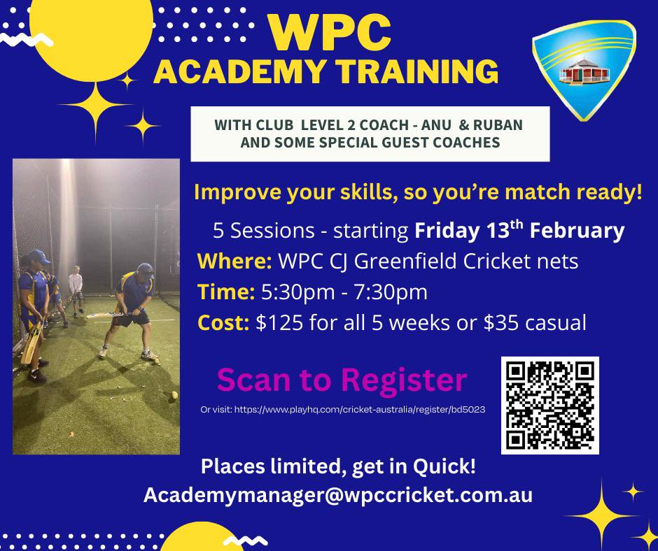 After getting rained out last week WPC Cricket Academy training starts this Friday 20th Feb.
#wpccricket #wolstonparkcricketclub
