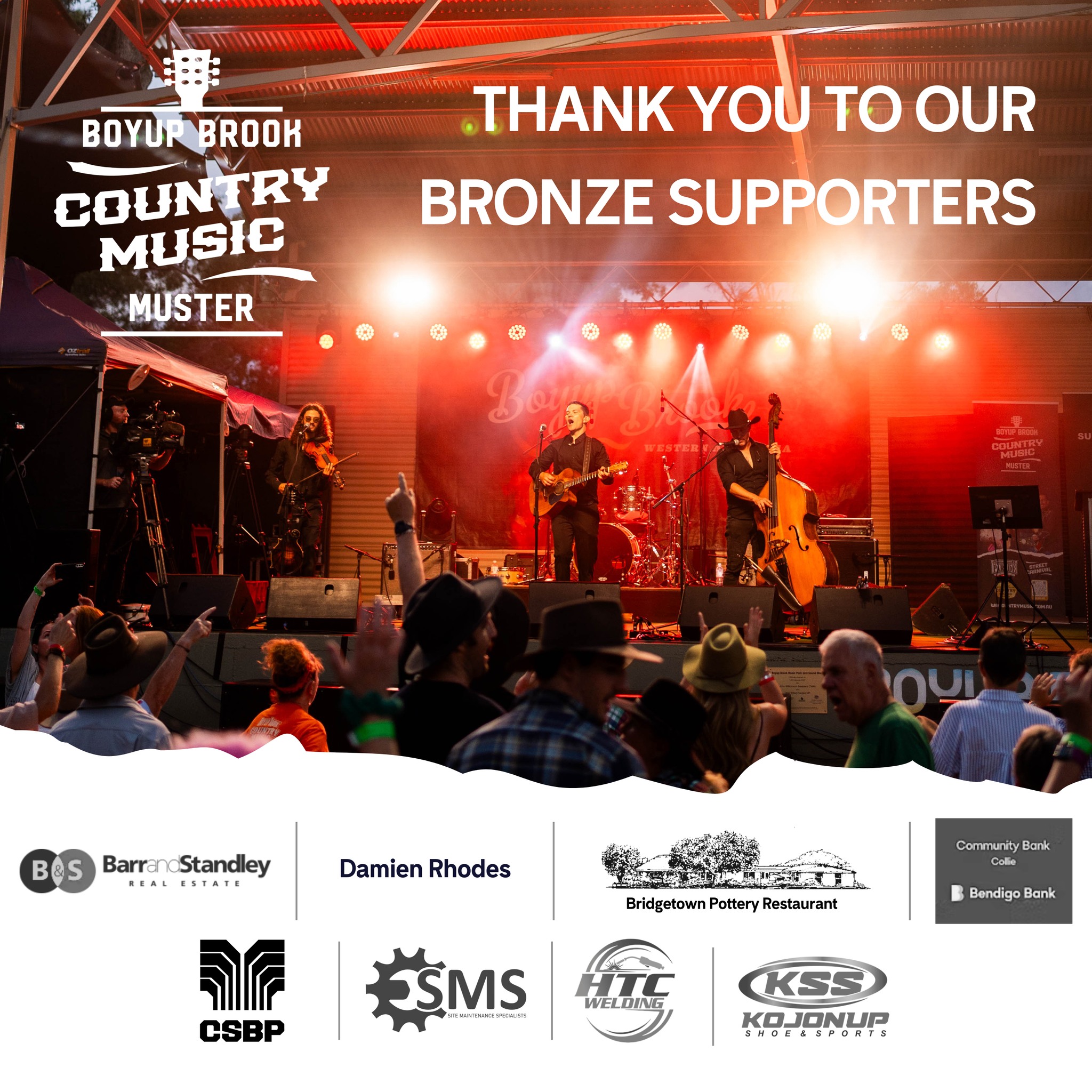To our Bronze Supporters, thank you for being part of the Muster story.
Every level of support matters and your involvement helps make this event possible year after year.
We’re grateful to have you on board 🤎 @barrandstandley | Damien Rhodes | Bridgetown Pottery-Restaurant | @communitybankcollie | @csbpfertilisers | SMS | HTC Welding | @kojonupshoeandsports
