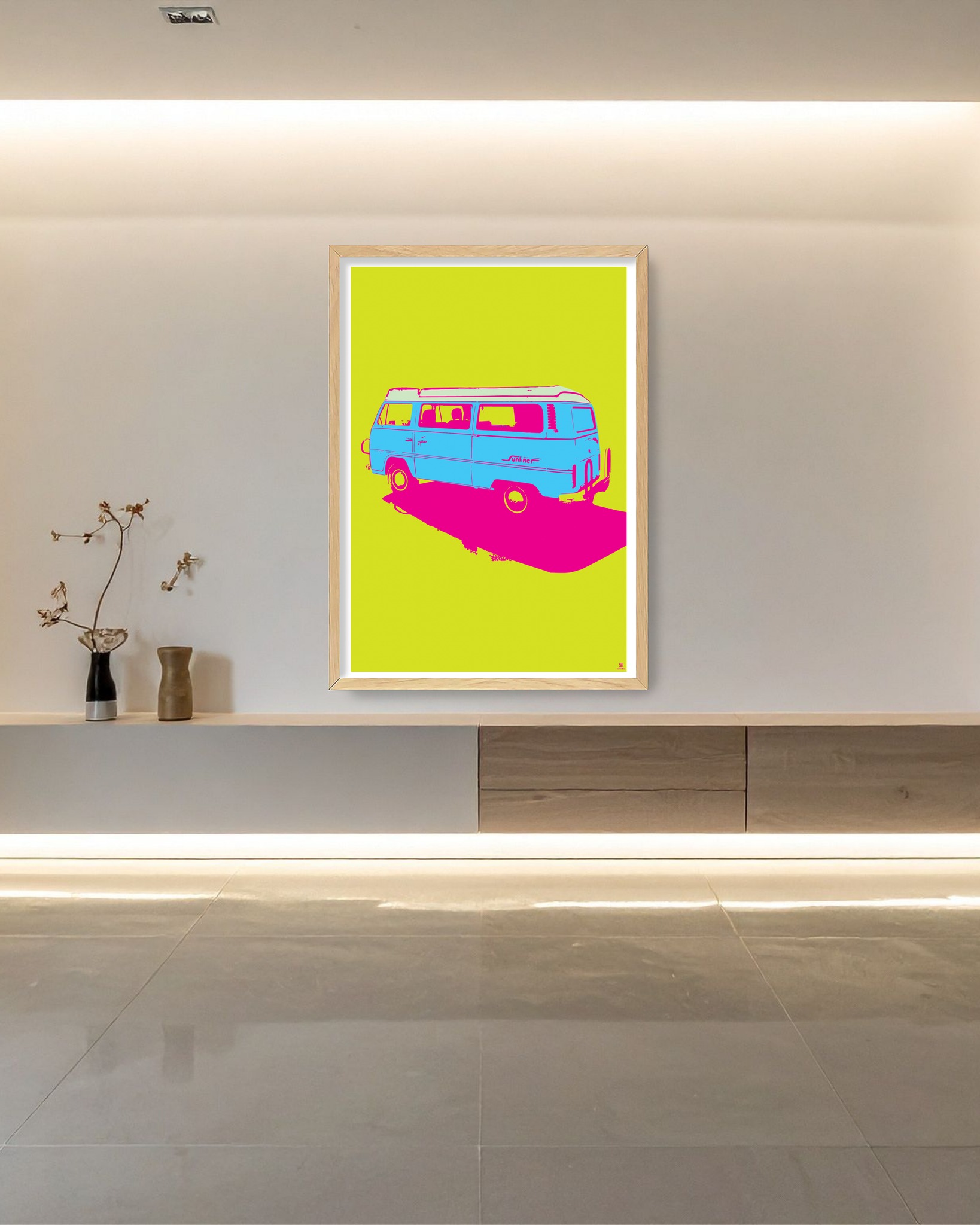 The iconic Kombi camper immortalised. Just load up your partner, dog, board and go... your world on wheels to the waves.