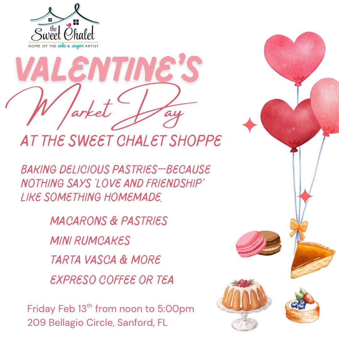 Join us!! This is going to be delicious and you will. E able to test some of the most amazing treats for a day!! Today and Friday Feb 13th Sweet Valentines Market from 12 noon to 5:00pm see you soon!!! #florida #orlando #thesweetchaletshoppe #thesweetchalet #valentines #valentinesday #valentinesday❤️ #valentinesday❤️ #sweets #SweetSurprise #sweetheart #pastries #pastrieslovers #pastriesandcoffee #sanford #sanfordfl #sanfordflorida