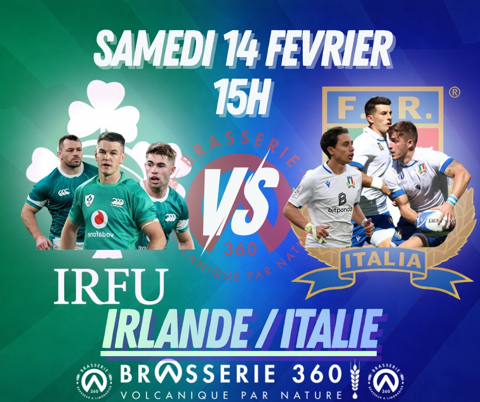 Ce samedi 14 février, diffusion sur écran géant, Irlande/Italie et Ecosse/Angleterre 🏉
Bières artisanales et planches apéros 🍻
#bierebio #biere #limonadeartisanale #cratr #brasserie360 #volcapic #volcatea #biereartisanale #cantal #SixNations2026