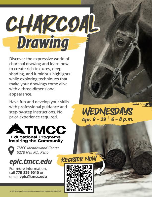 Introducing new classes at TMCC EPIC in Reno starting March 2nd.
#animalportrait
#charcoaldrawing
#TMCC