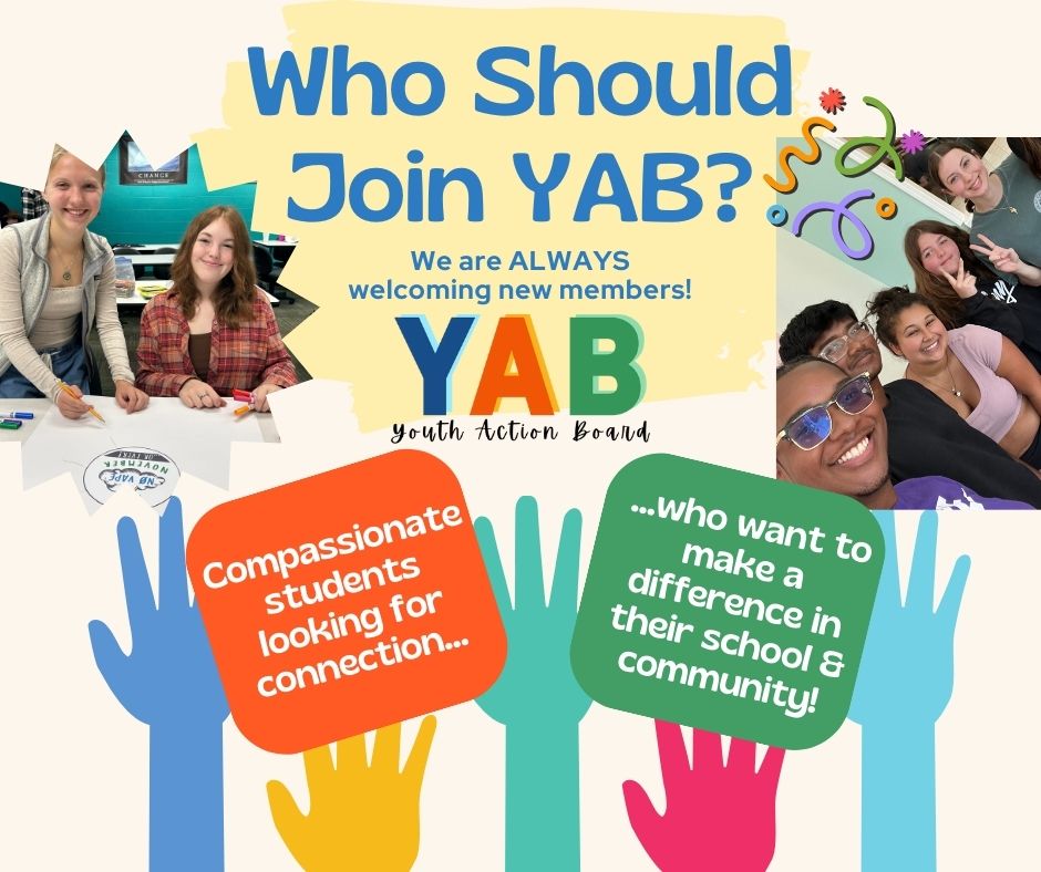 Any Lake Orion or Oxford high school student can join YAB, and we are always accepting new members! If you or your student is compassionate and wants to make a difference in their school and community, then YAB is absolutely for them!
Interested in joining? Email nocc@noccmi.org for more info - or, swing by one of our meetings!
Lake Orion YAB meets in LC Room 1 on the 1st and 3rd Wednesdays of the month during late start, at 8:45 AM.
Oxford YAB meets in room 100G on the 2nd and 4th Wednesdays of the month during late start, at 9:15 AM. We'd love to see you!