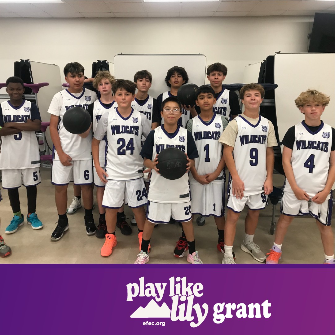 We were so thrilled to grant the Berry Creek Middle School Basketball Team and coach Todd Huck an EFEC Play Like Lily Grant for their new uniforms! Go Wildcats!
Established in memory of Lily Sage DeMuth, EFEC's Play Like Lily Grants supports @eagle.schools coaches and physical education teachers in advancing athletic initiatives throughout Eagle County.
Learn more at: https://www.efec.org/play-like-lily
#playlikelily @bcmswildcats