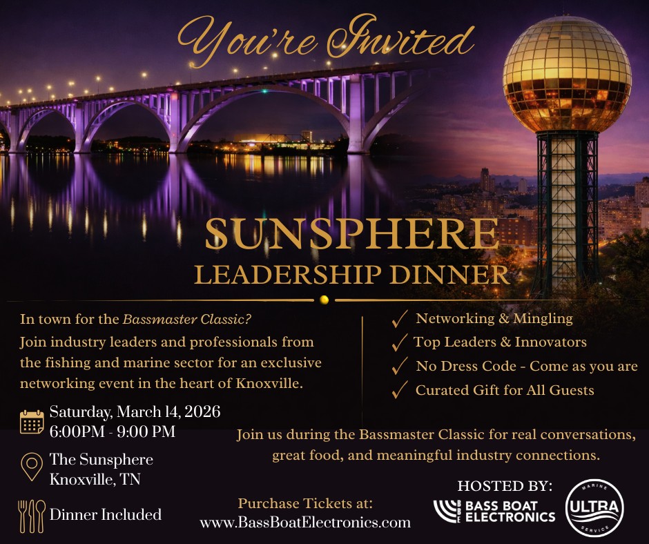 The Bassmaster Classic is coming to Knoxville — and we’re taking it to the next level.
We’ve reserved the Sunsphere for a special evening bringing together industry leaders during Classic week. With the Expo and Weigh-In happening just steps away downtown, this will be one of the most exciting gatherings of the week.
Although it’s an invite-only event, we’re releasing a small number of public tickets for those who want to attend.
If you want to experience the Classic from the top of the Sunsphere, you can purchase a ticket in the link below. Limited availability.
https://www.bassboatelectronics.com/event-details/sunsphere-leadership-dinner